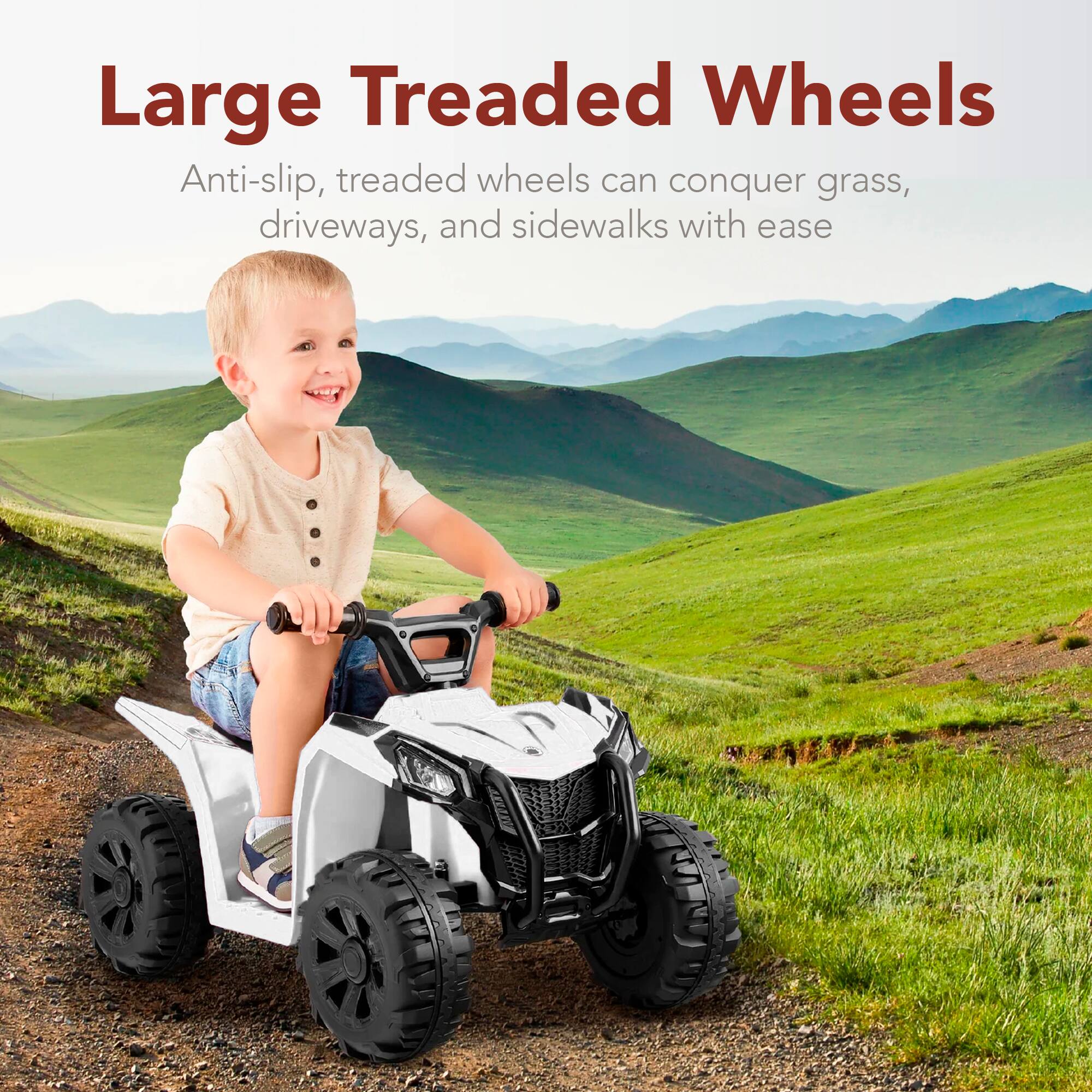 Large Treaded Wheels

Anti-slip, treaded wheels can conquer grass, driveways, and sidewalks with ease.