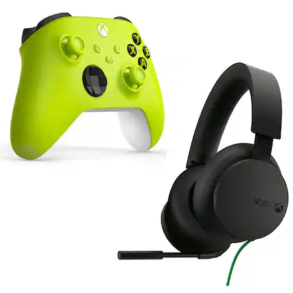 Front. Microsoft - Xbox Series X/S Controller in Volt with Headset - Yellow.