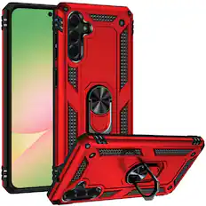 Front. Kitcheniva - Metal Ring Kickstand Hybrid Phone Case With Tempered Glass For Samsung Galaxy A57 5G Red - Purple and Black.