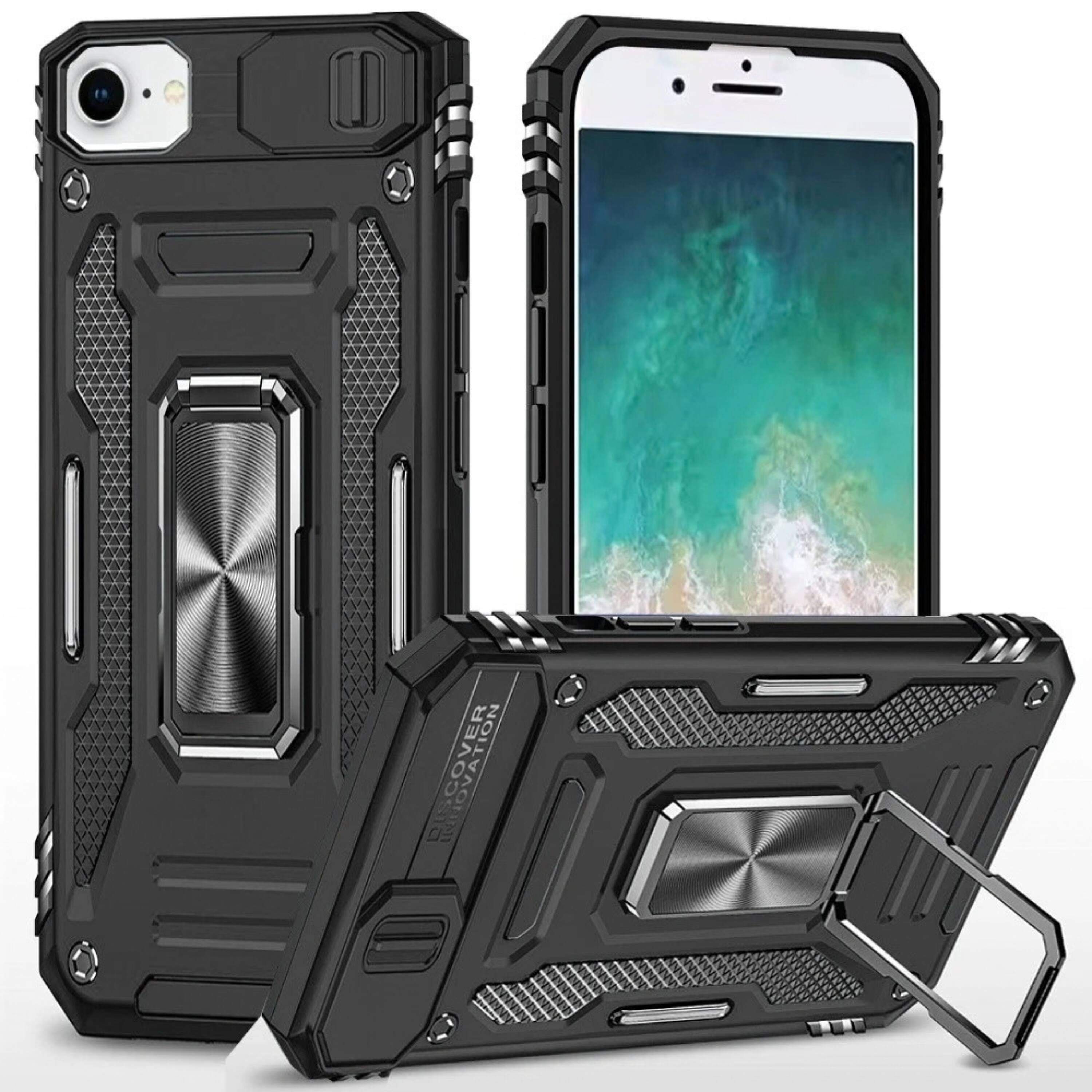 Kitcheniva Sliding Lens Cover Ring Stand Phone Case With Tempered Glass ...