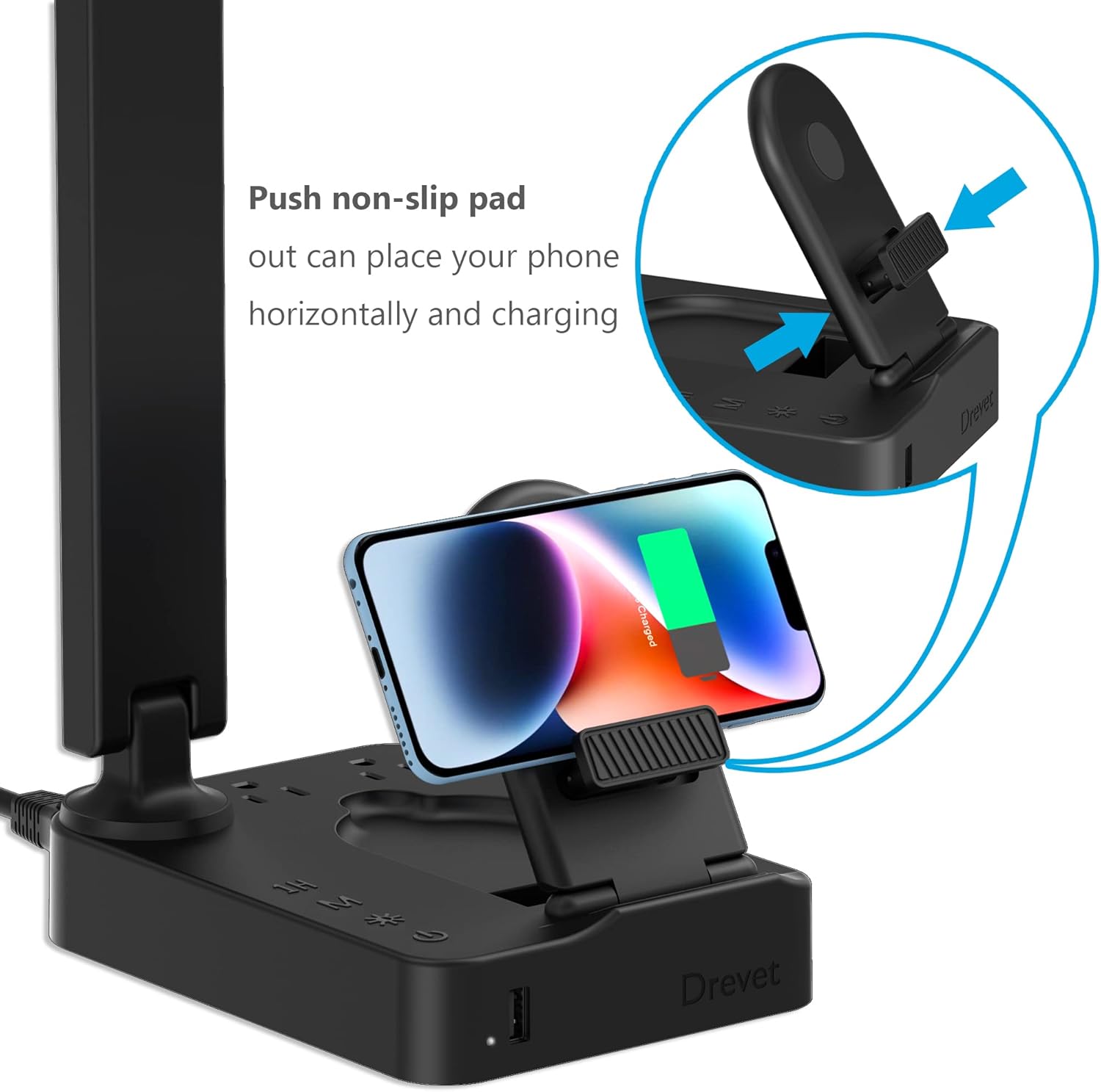 Push non-slip pad out can place your phone horizontally and charging