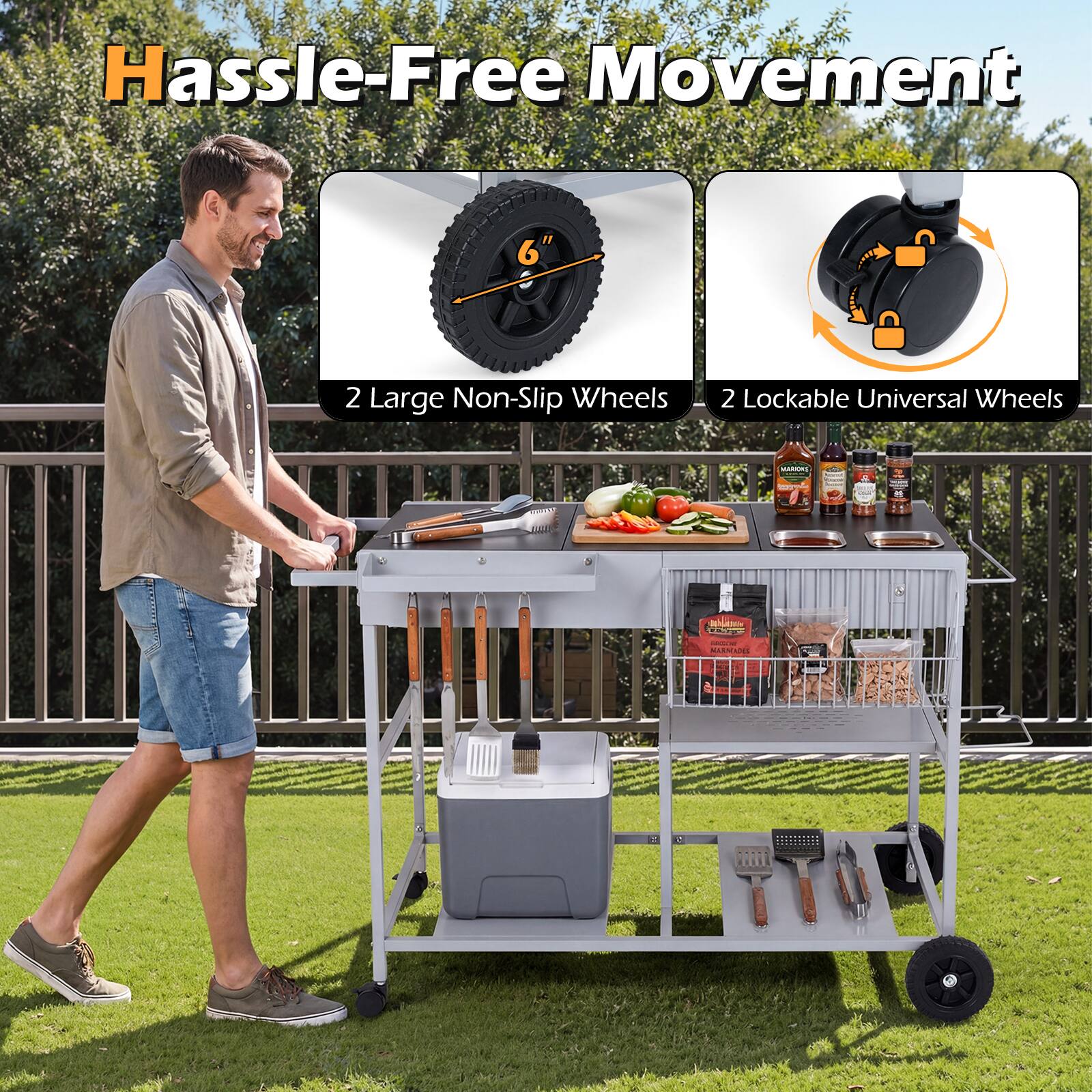 Hassle-Free Movement

2 Large Non-Slip Wheels

2 Lockable Universal Wheels
