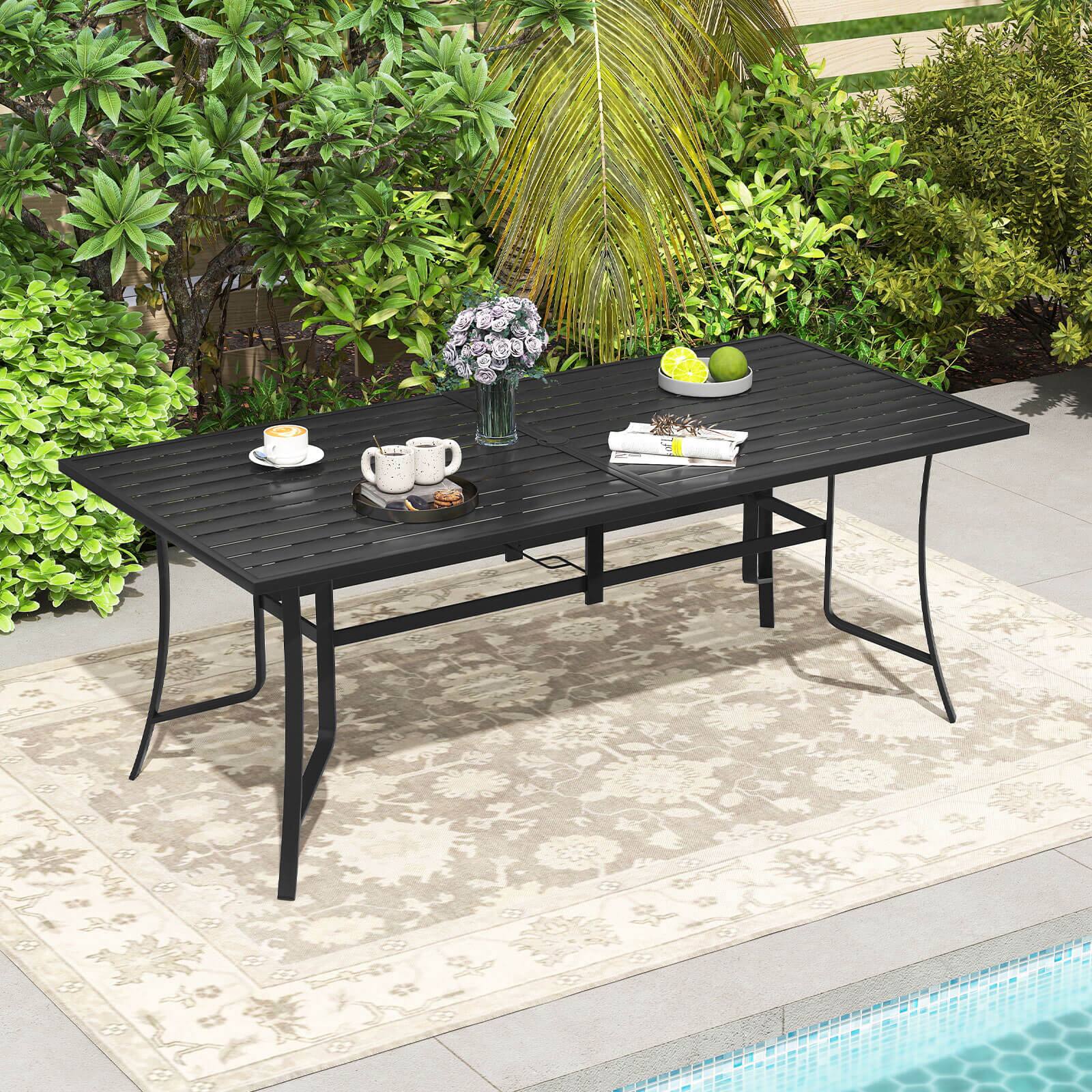 Alt View 1. Costway - Costway 76" x 36" Rectangle Patio Dining Table with Umbrella Hole for Porch Garden Balcony - Black.