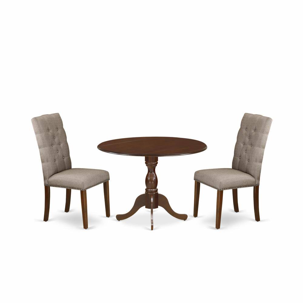 Left. East West Furniture - East West Furniture DMEL3-MAH-16 3 Piece Dining Table Set Consists of 1 Drop Leaves Dining Table and 2 Dark Khaki Linen - Mahogany.