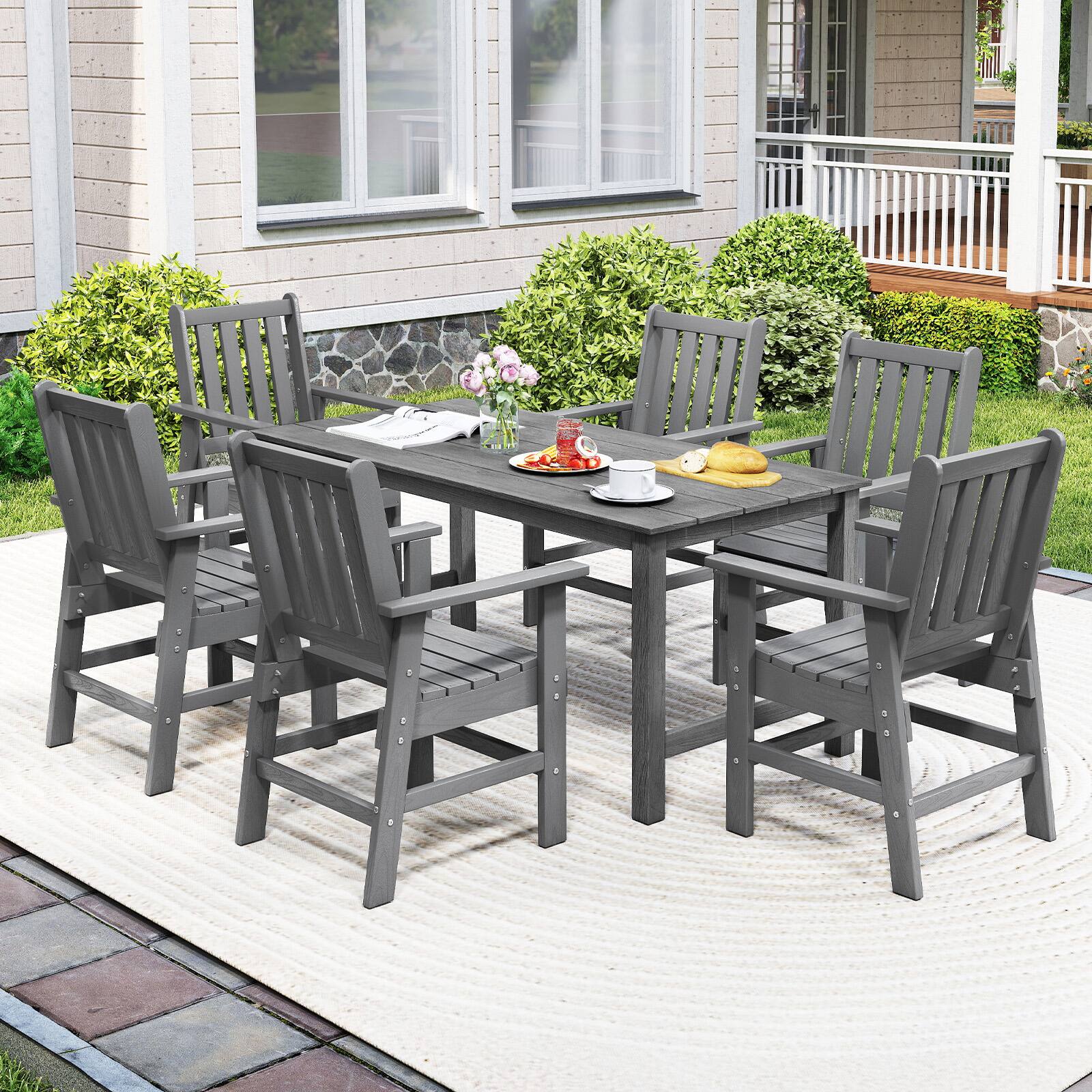 Alt View 3. Gymax - Gymax 7 Pieces Patio Dining Set Outdoor HDPE Weather Resistant Table & Chairs Set Gray - Gray.