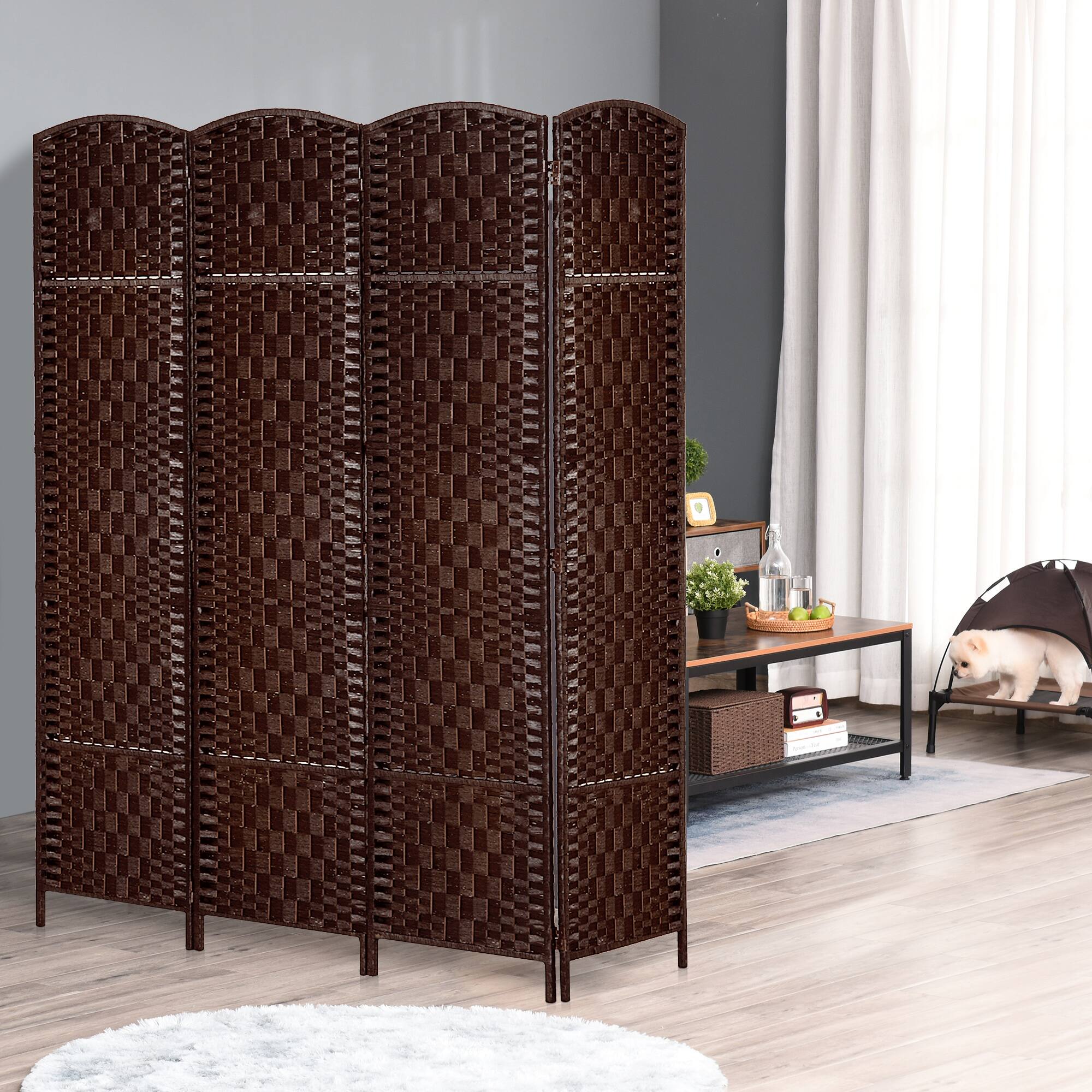 Alt View 1. Homcom - Room Divider, 4 Panel Folding Privacy Screen, 6FT Tall Portable Wicker Weave Partition Wall Divider for Bedroom - Brown.