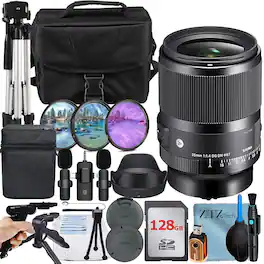 Bundle - Sigma - 35mm f/1.4 DG DN Art Lens for Sony E + 128GB Memory Card + Lavalier Microphone + ZeeTech - Black