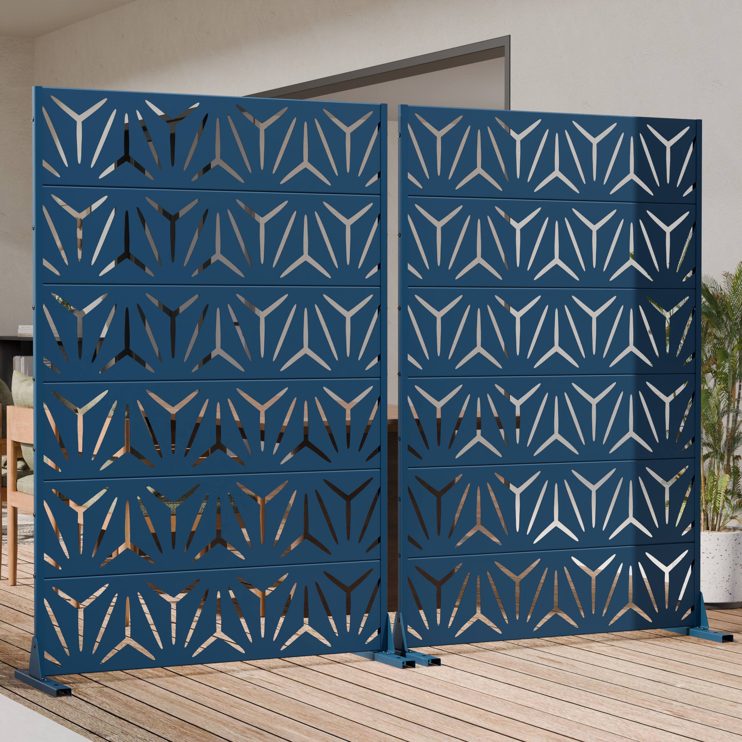 Alt View 2. PexFix - Outdoor Privacy Screen Freestanding Metal Privacy Divider with Geometric Cutouts All-Weather Decorative Screen - Starlit Blue.