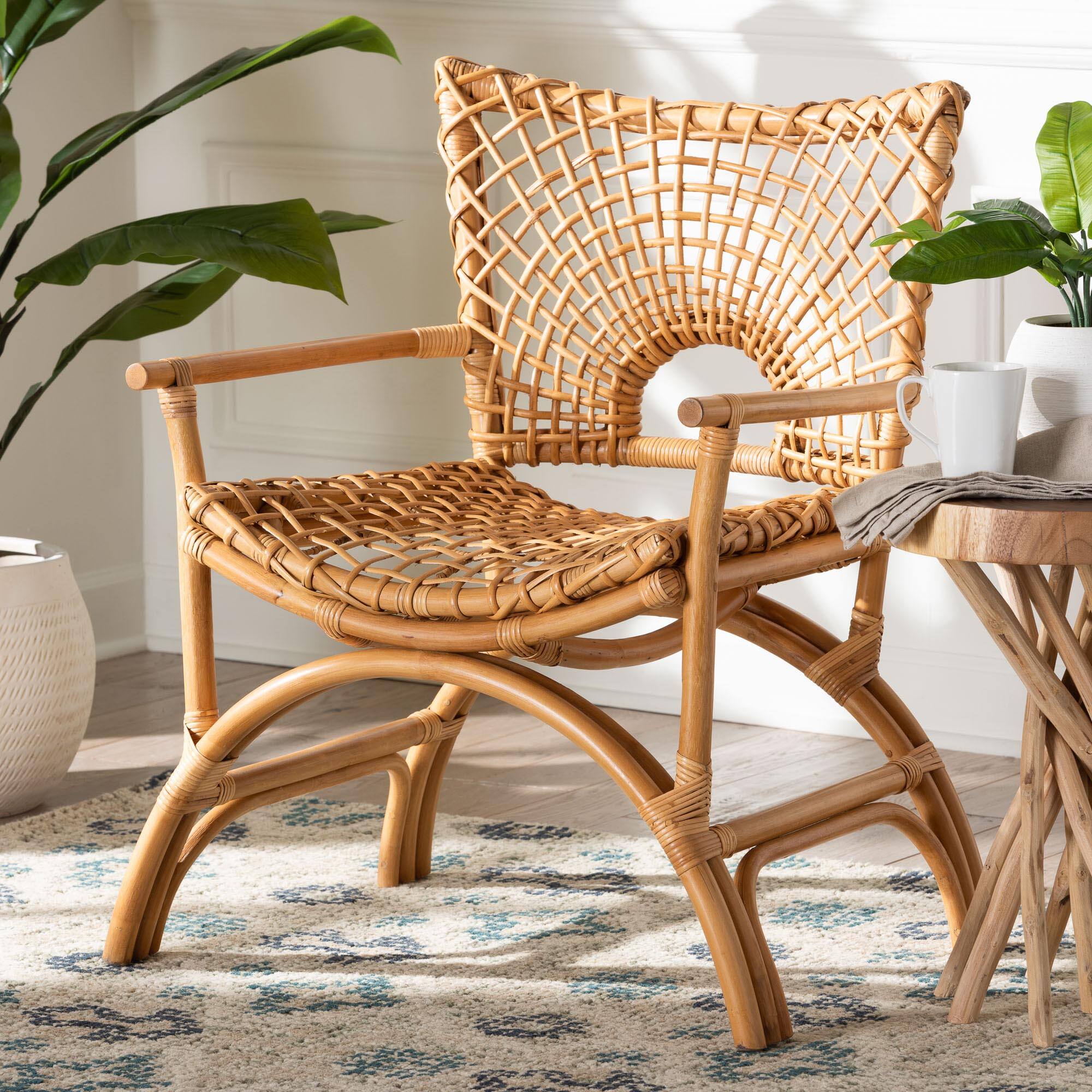 Alt View 4. bali & pari - Mamba Bohemian Natural Rattan Arm Chair - Light Honey.
