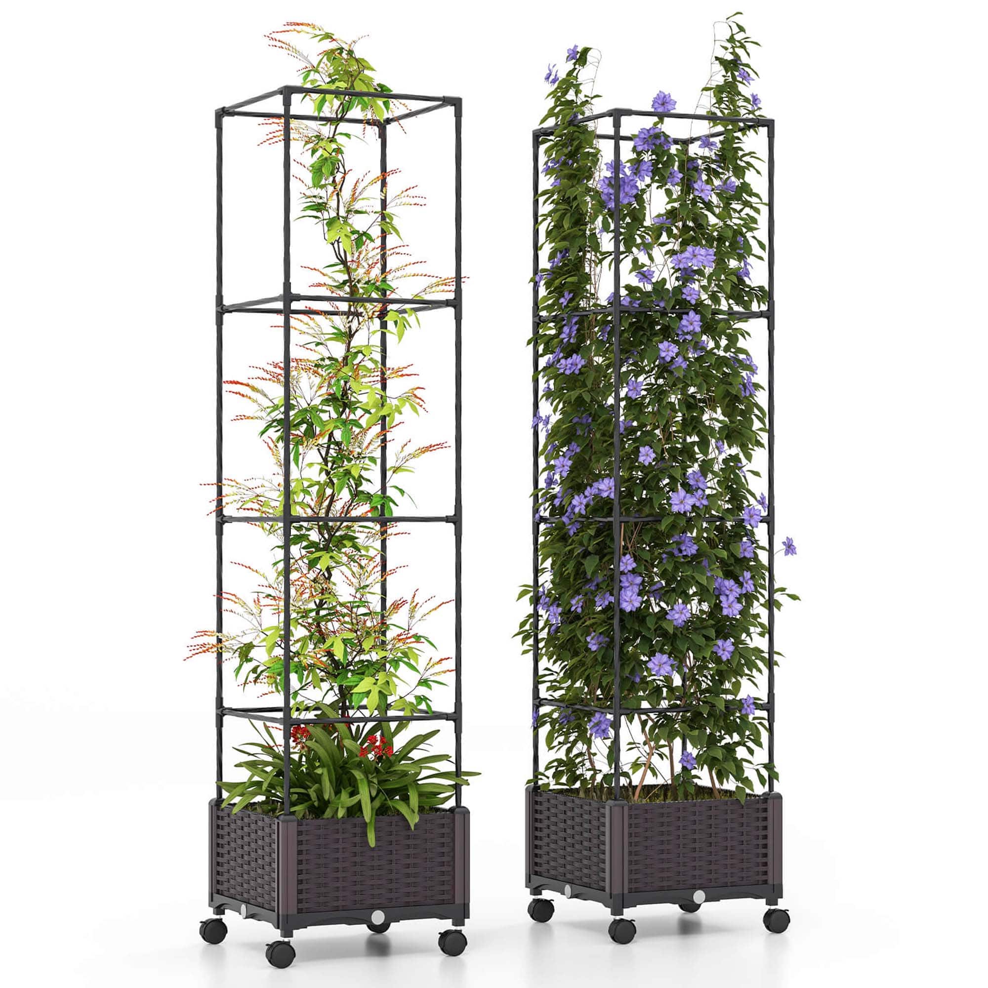 Front. Costway - 2 PCS 67" Planter Raised Garden Bed with Planter Box &Trellis Adjustable Height - Black.