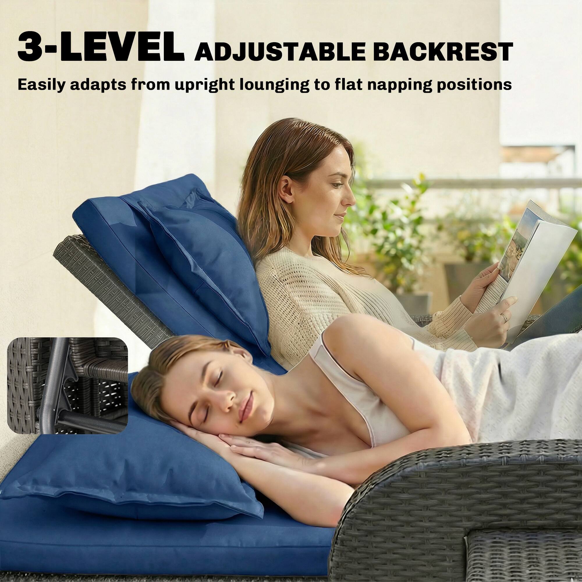 3-LEVEL ADJUSTABLE BACKREST  
Easily adapts from upright lounging to flat napping positions