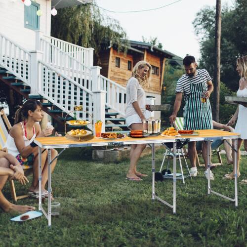 Alt View 7. Winado - 6FT Portable Folding Camping Table with Carry Handle, Adjustable Height for Party Picnic Outdoor Patio Garden Indoor - Natural.