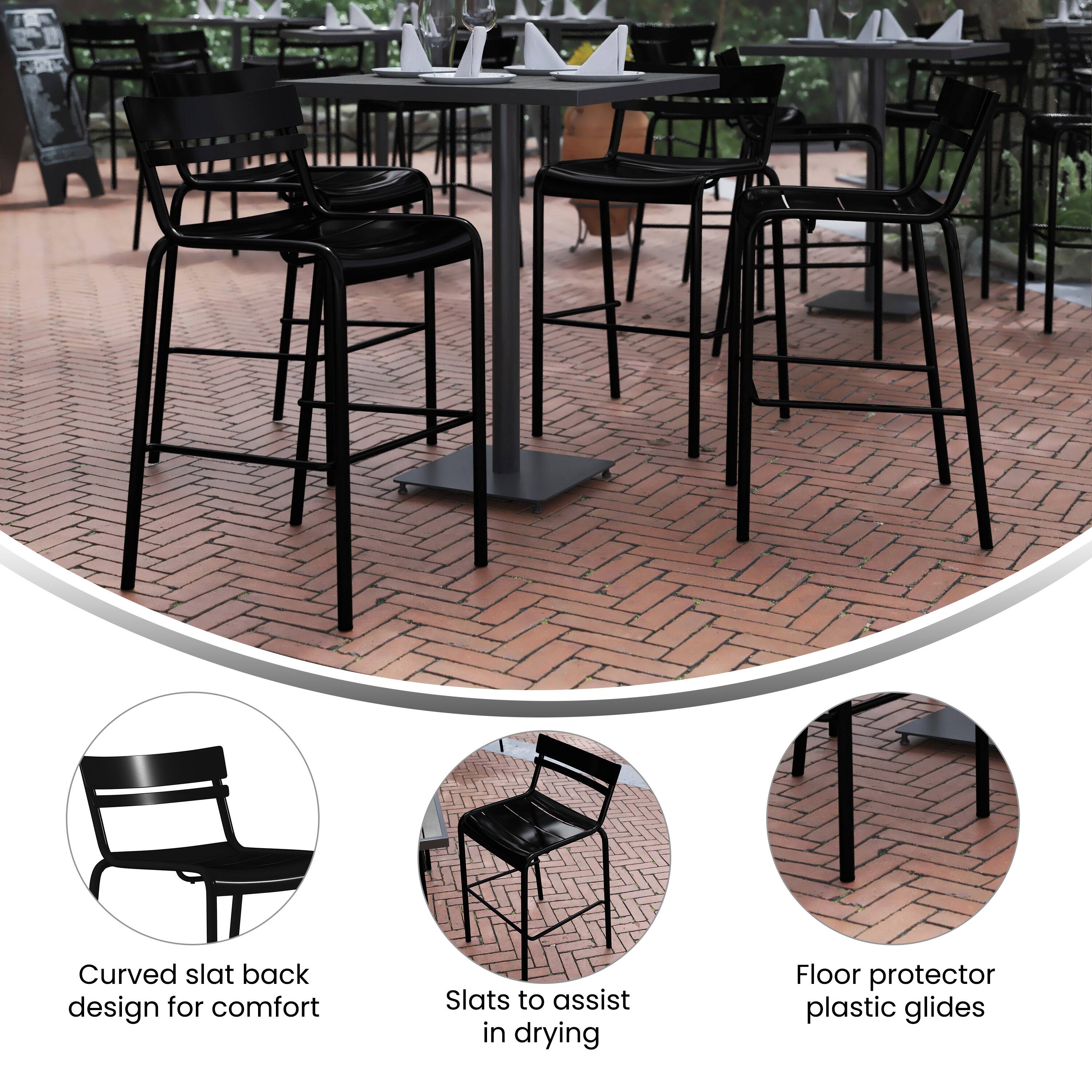 - Curved slat back design for comfort
- Slats to assist in drying
- Floor protector plastic glides
