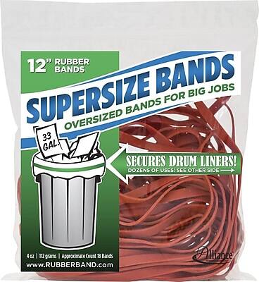 12" Rubber Bands
Supersize Bands
Oversized Bands for Big Jobs
33 Gal.
Secures Drum Liners!
Dozens of Uses! See Other Side
4 oz | 112 grams | Approximate Count 13 Bands
www.RUBBERBAND.com
Alliance