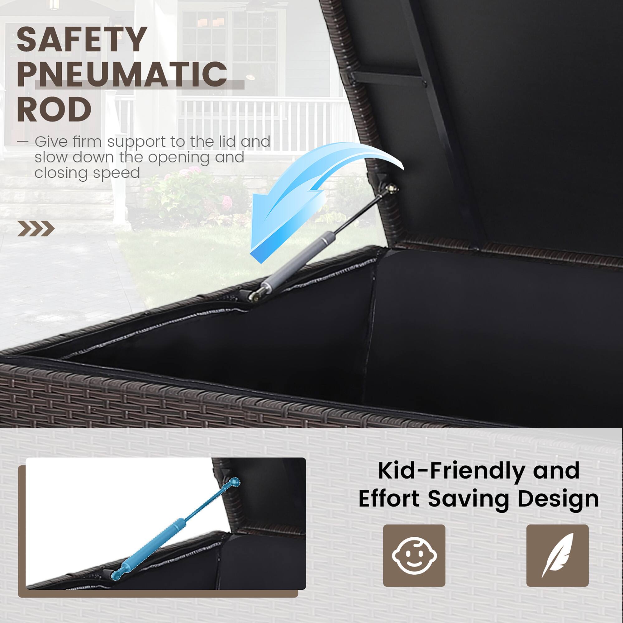 SAFETY PNEUMATIC ROD  
- Give firm support to the lid and slow down the opening and closing speed  

Kid-Friendly and Effort Saving Design