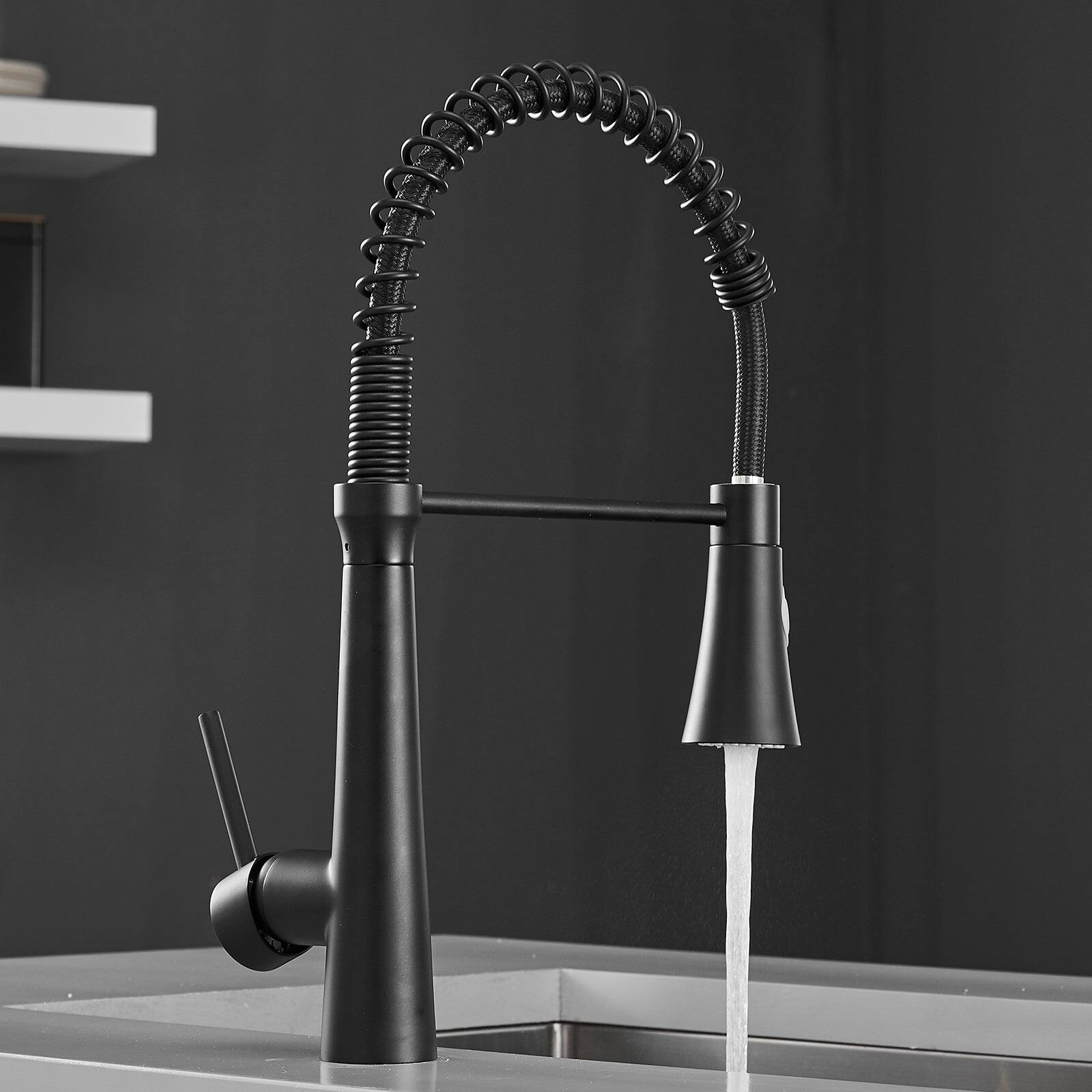Alt View 4. Boyel Living - Black Stainless Steel Faucet Single-Handle Faucet Pull-Down Sprayer Kitchen Faucet - Black.