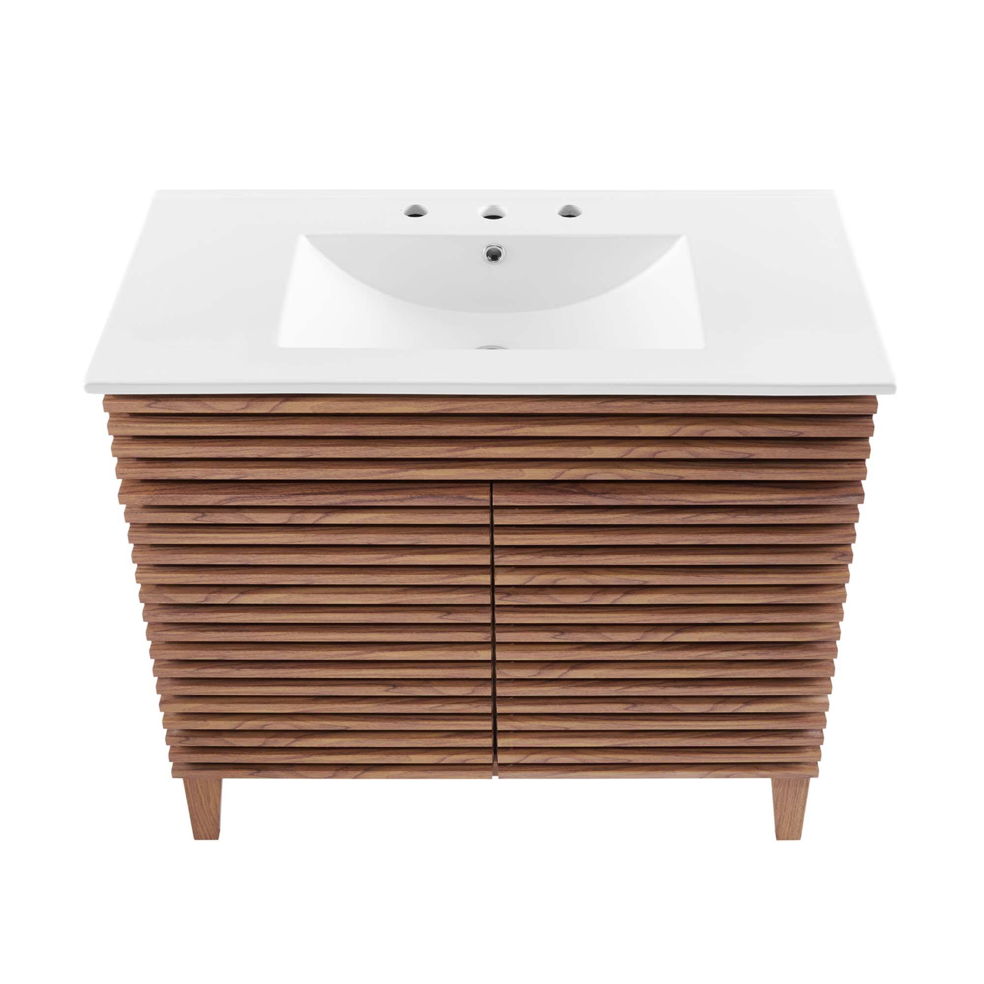 Alt View 5. Modway - Render 30" and 36" Bathroom Vanities with White Basin Included - Walnut White.