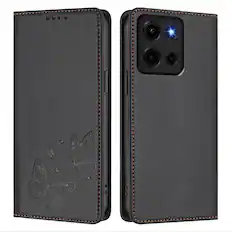 Front. Dteck - For Motorola G 5G (2026) Butterfly Embossed PU Leather RFID Blocking Flip Kickstand Wallet Case with Card Slots - Black.