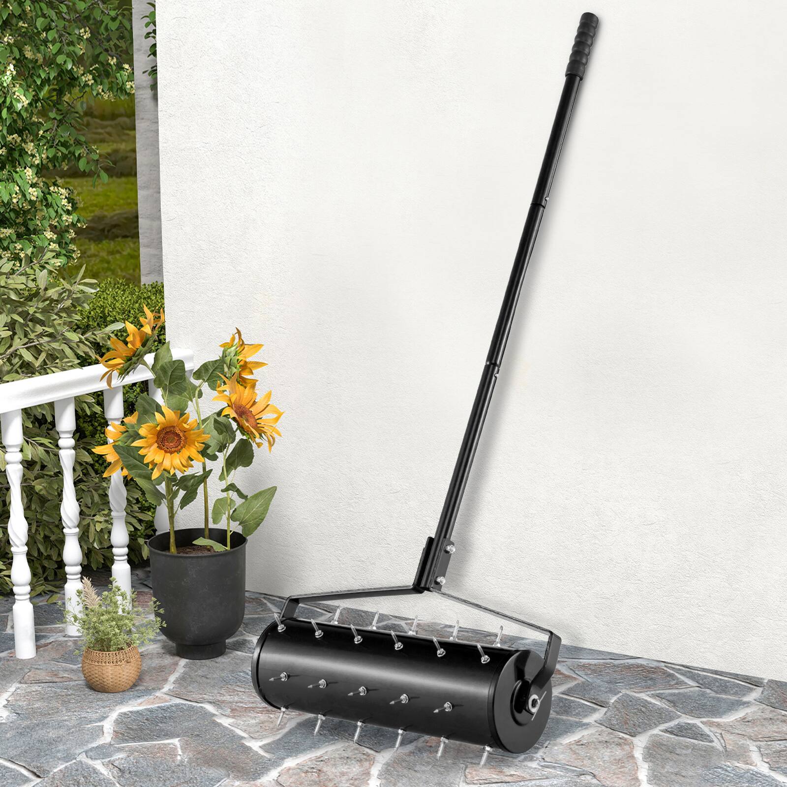 Alt View 8. Ecooso - 21-Inch Manual Lawn Aerator Yard Tool with Detachable Handle for Garden Aeration - Black.