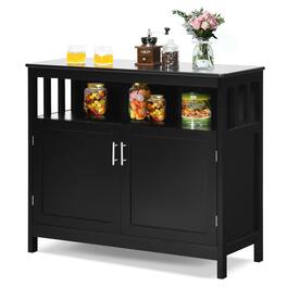 Costway - Kitchen Buffet Server Sideboard Storage Cabinet w/2 Doors & Shelf - Black