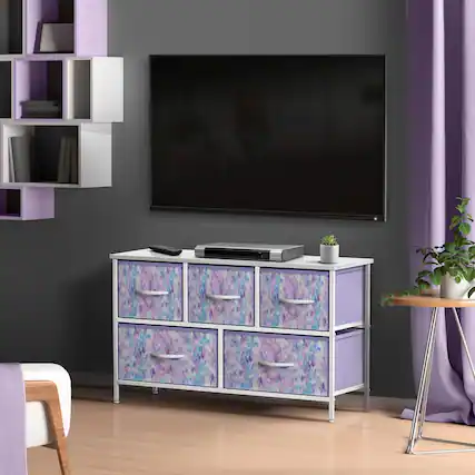 Front. Sorbus - Sorbus TV Stand Dresser with 5 Drawers - Television Riser Chest with Storage - Fits Most TVs, Bedroom, Living Room - Purple Tie-Dye.