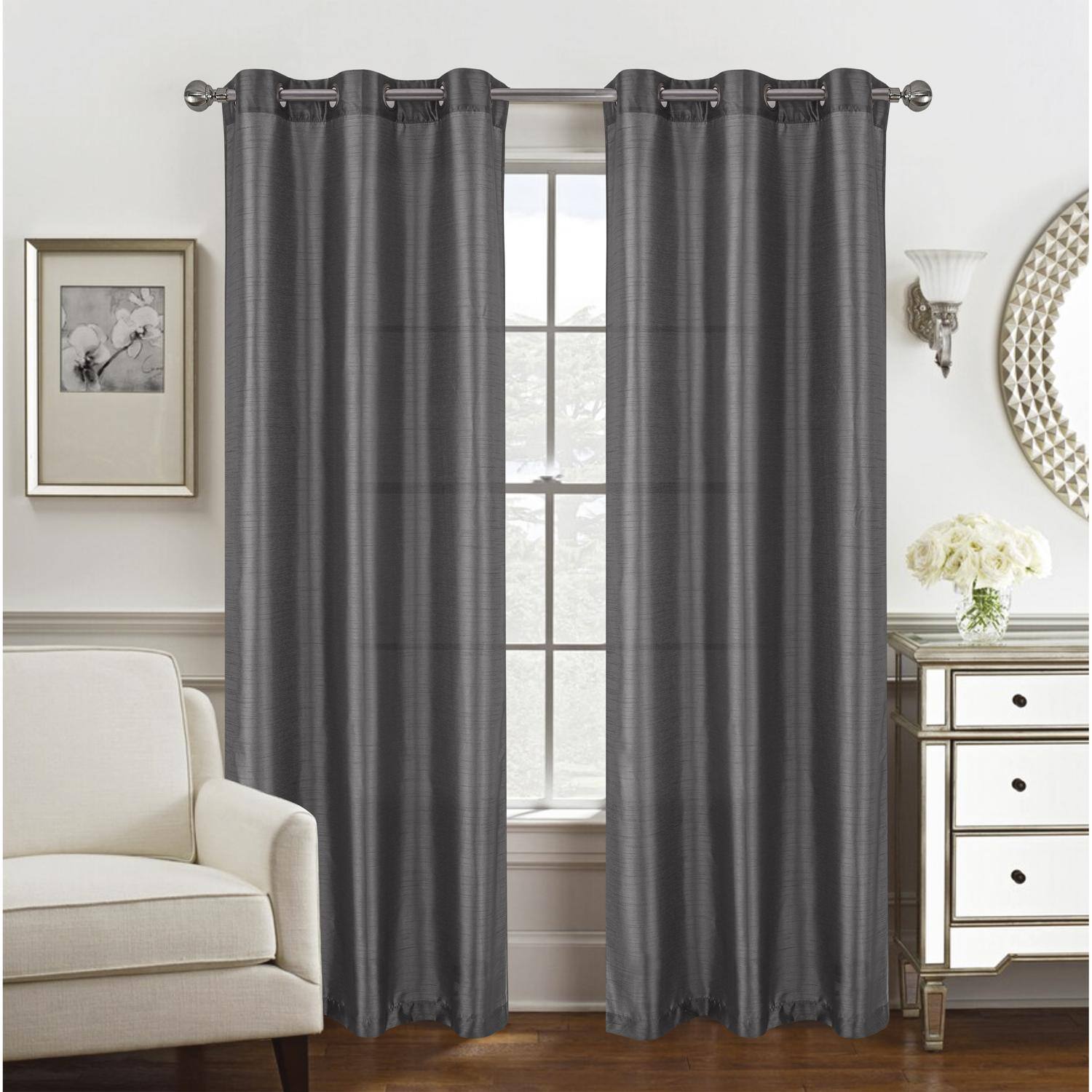 Angle. RT Designers Collection - RT Designer Collection Nancy Grommet Luxurious Modern Design Curtain Panel 54" x 95" Charcoal - Charcoal.