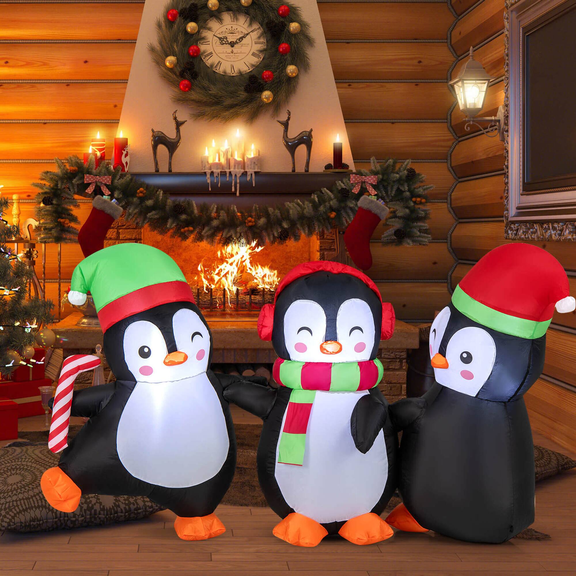 Alt View 4. Costway - Costway Christmas Inflatable Penguins Family Pre-Lit Festive Inflatable with LED Lights - Multicolor.