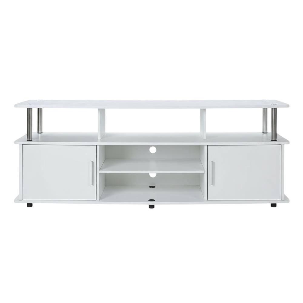 Alt View 3. FurniFact - White TV stand with particle board and stainless steel accents, modern design - White.