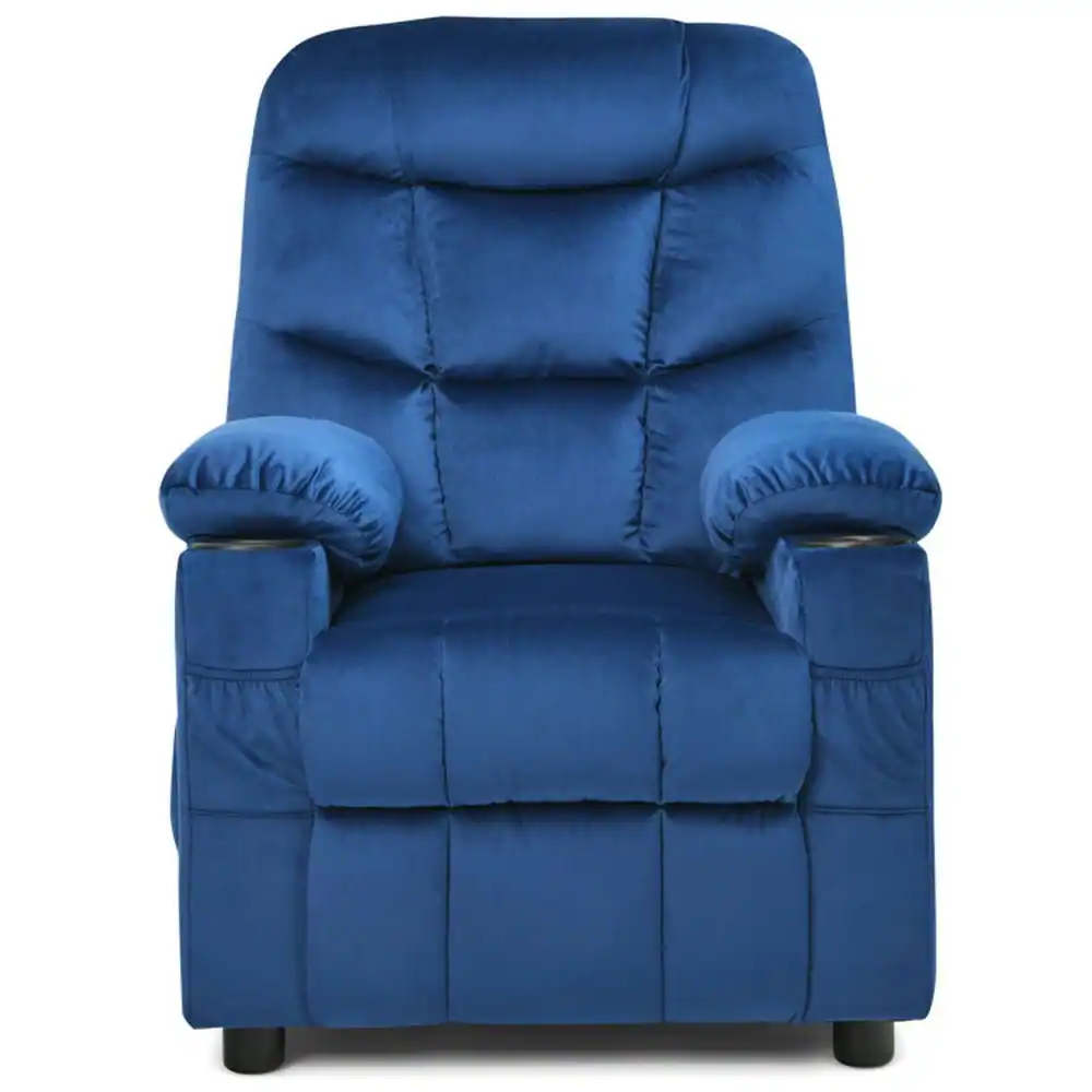 Front. Kadyn - Kids Recliner Chair with Cup Holder and Footrest for Children-Light Blue, Kids Chairs for Kids - Blue.