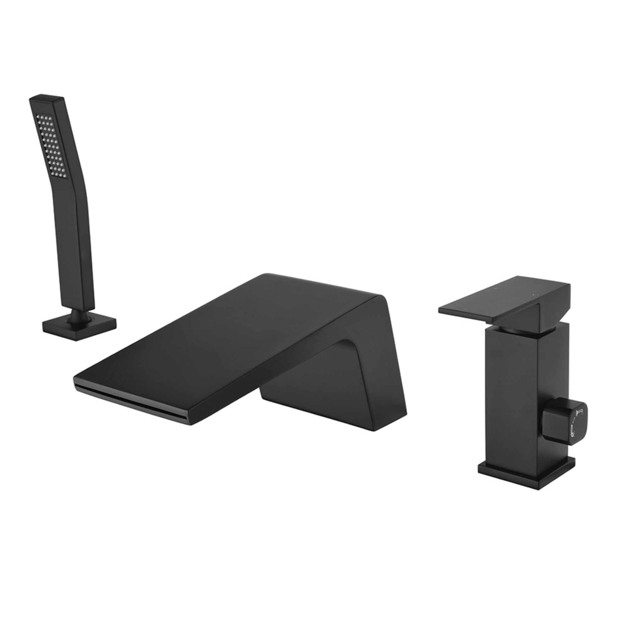 Alt View 1. Boyel Living - Black Bathtub Waterfall Faucet with Hand Shower and Separate Hot/Cold Handles - Matte Black.