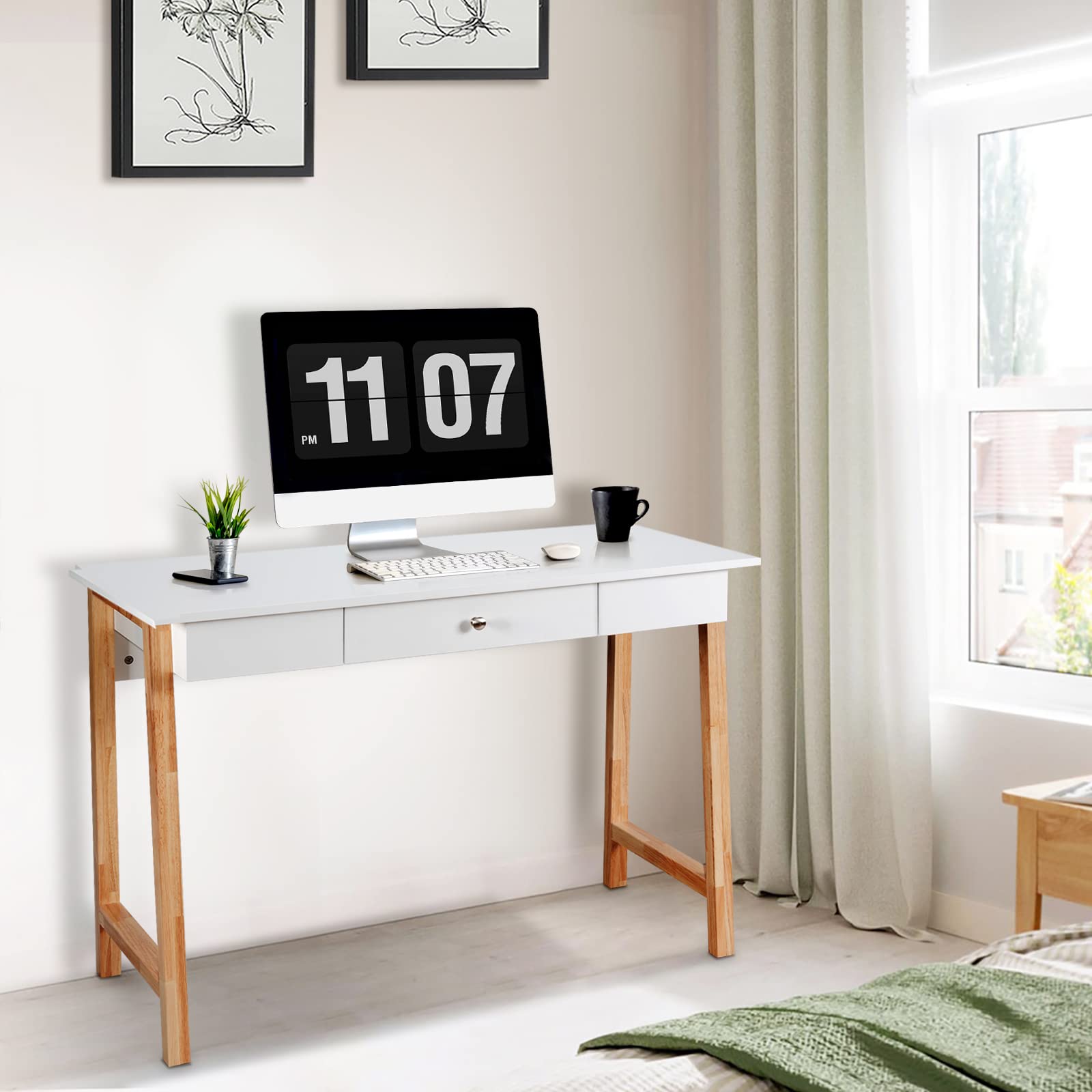 Alt View 1. Ecooso - Computer Desk with Storage Drawers, Laptop PC Writing Table, Home Office Workstation - Natural.