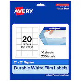Avery - Avery® Durable Square Labels, 2" x 2", 200 Total - White