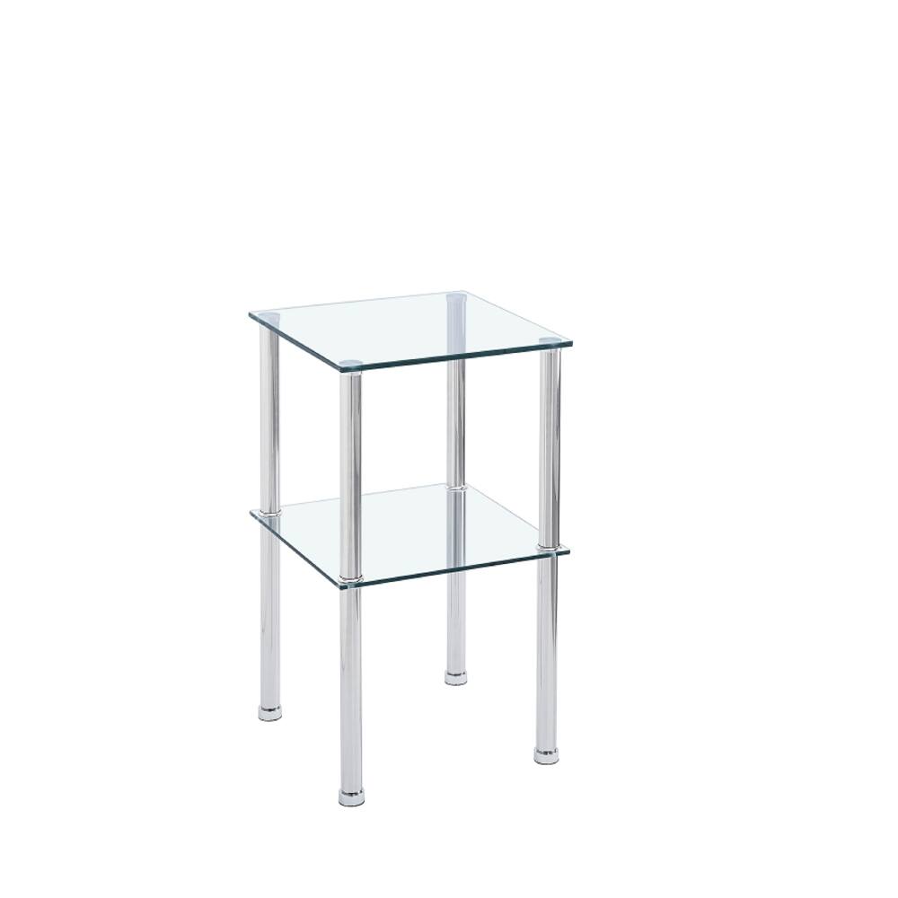Alt View 1. Loheer - Loheer 2-Piece Clear Side Table 2-Tier End Table Modern Glass Nightstand with Storage Shelf Square Sofa Table - Clear.