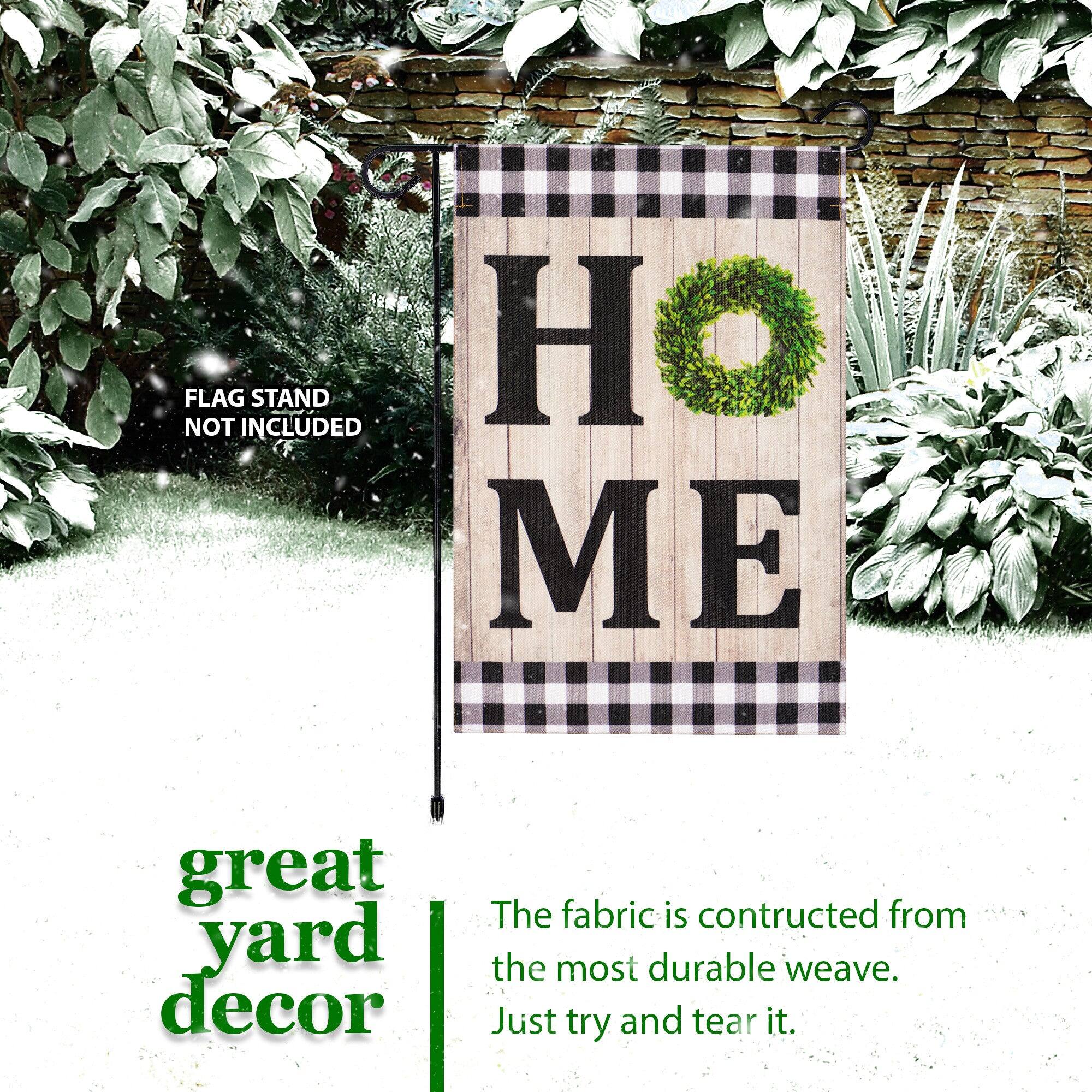 FLAG STAND NOT INCLUDED  
HOME  
great yard decor  
The fabric is constructed from the most durable weave. Just try and tear it.