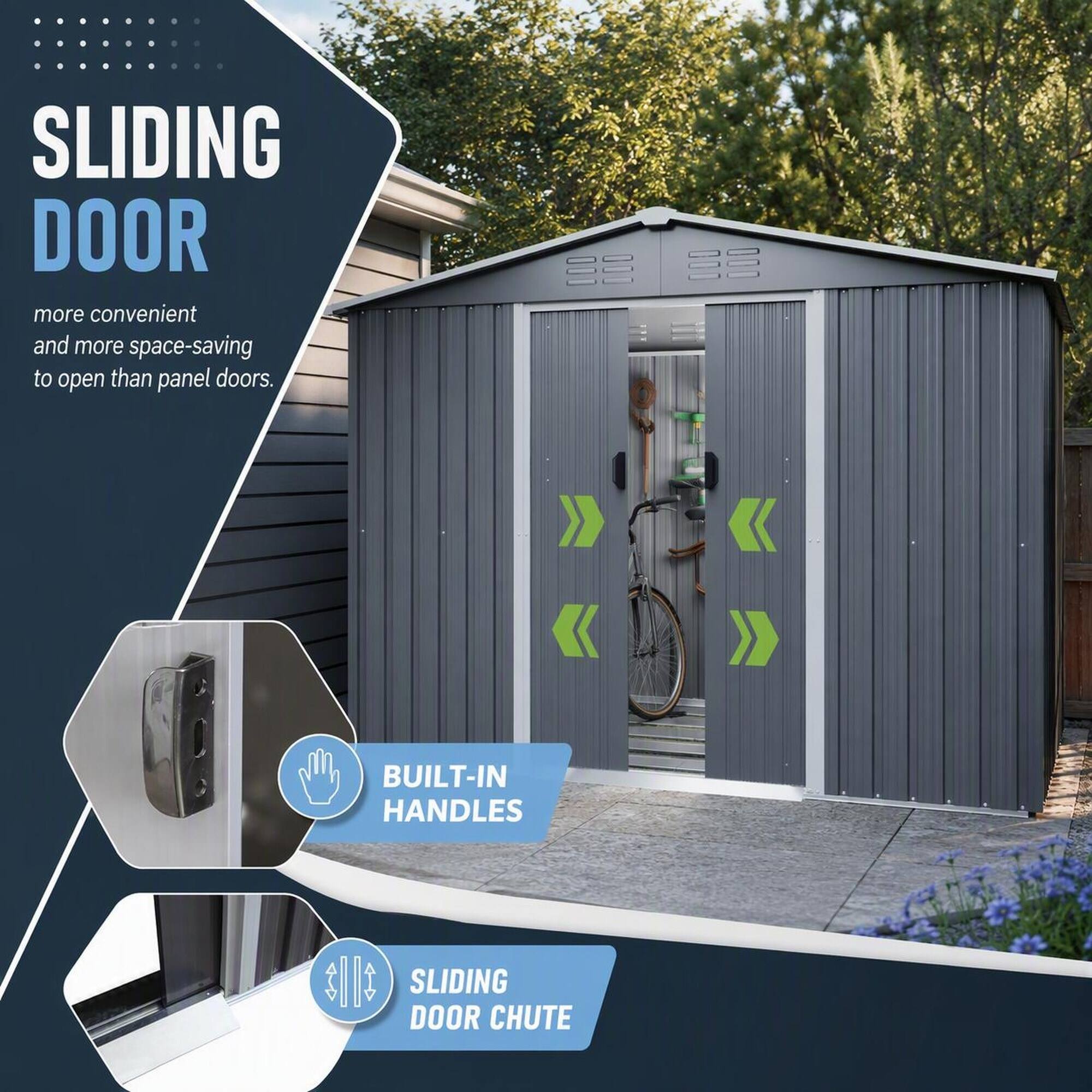 SLIDING DOOR  
more convenient and more space-saving to open than panel doors.  

BUILT-IN HANDLES  

SLIDING DOOR CHUTE