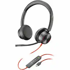 Front. HP - Poly Blackwire 8225 Headset - Stereo - USB Type C - Wired - 32 Ohm - On-ear - Binaural - Ear-cup - 7.10 ft Cable - Black.