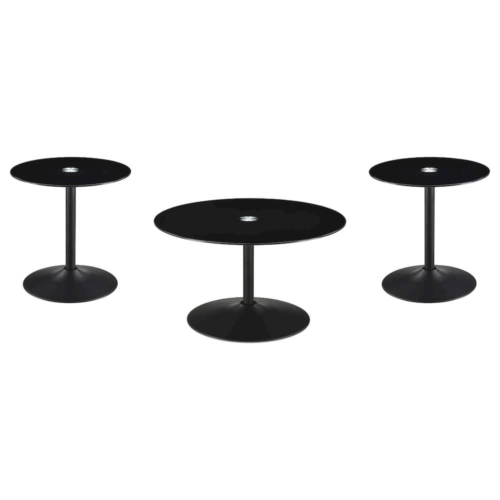 Coaster Co. of America - Ganso 3-piece Round Glass Top Coffee and End Table Set - Black