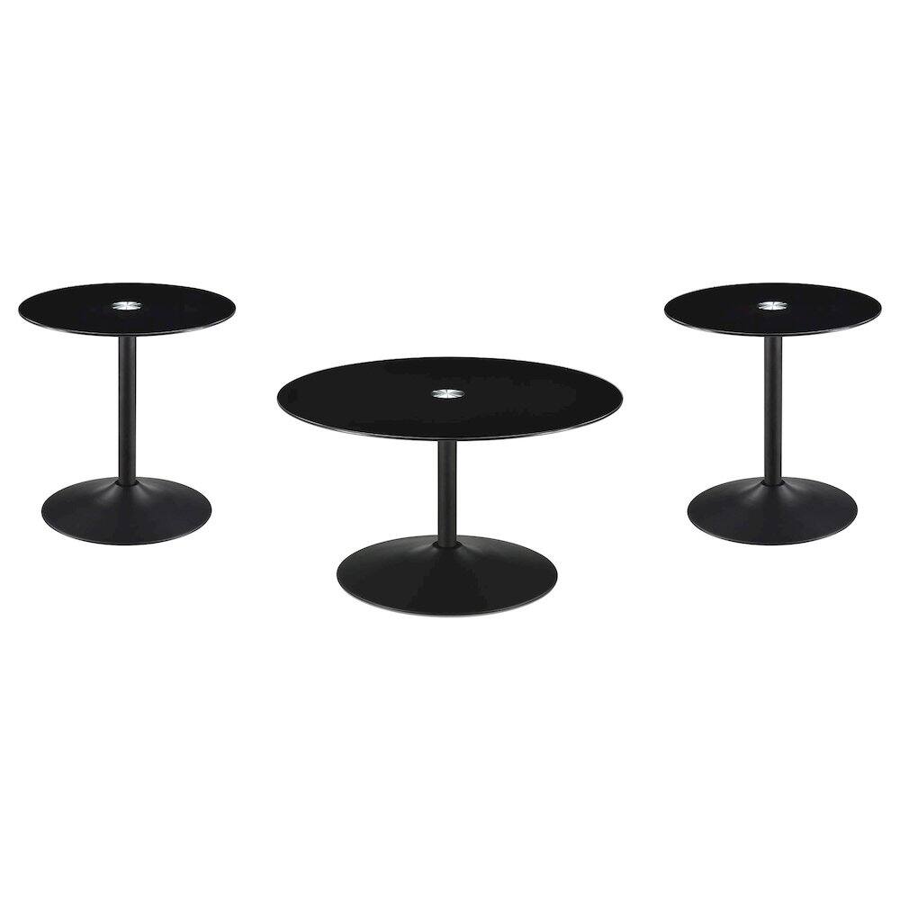 Front. Coaster Co. of America - Ganso 3-piece Round Glass Top Coffee and End Table Set Black - Black.