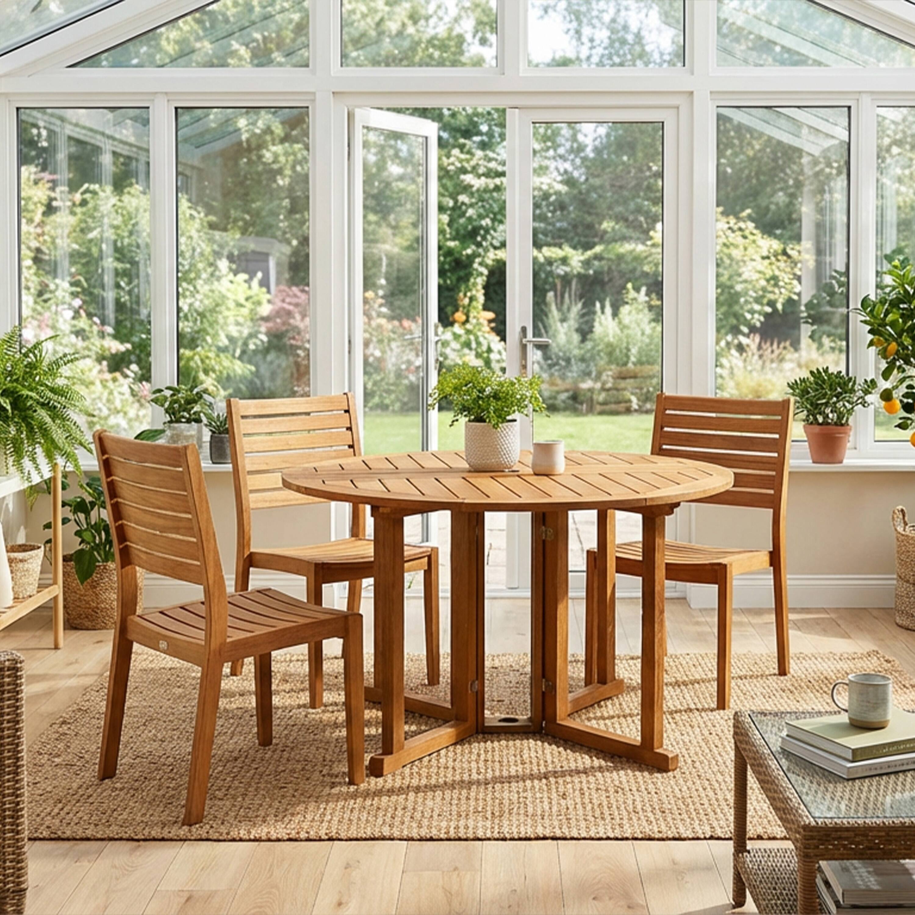Alt View 8. Sunnydaze - Malaysian Hardwood Gateleg Patio Table with Teak Oil Finish - Brown.