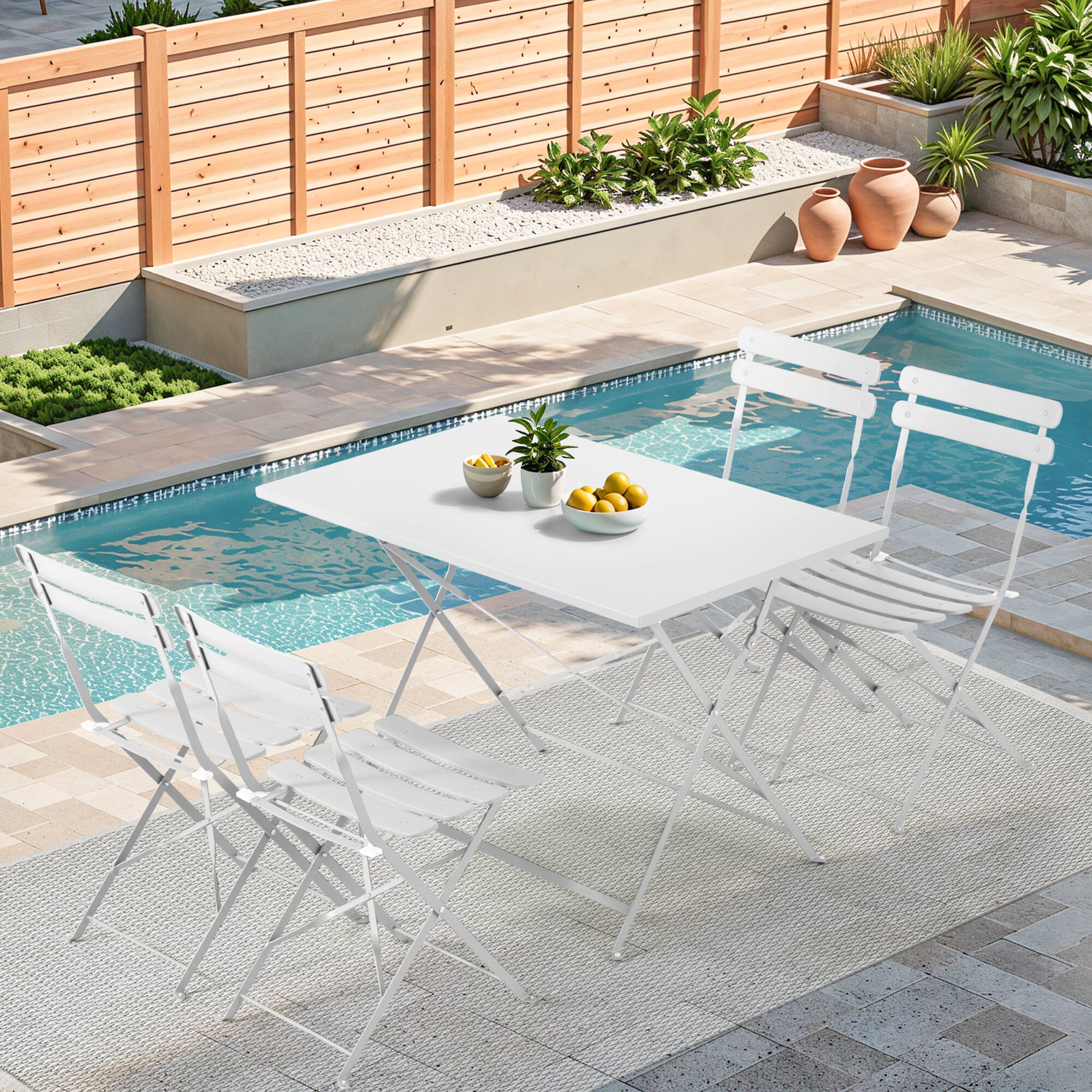 Alt View 7. U-HOMY - 5-Piece Bistro Set, Foldable Patio Dining Set, Rust-Resistant, Lightweight, Easy to Clean for Balcony, Garden, Pool - White.