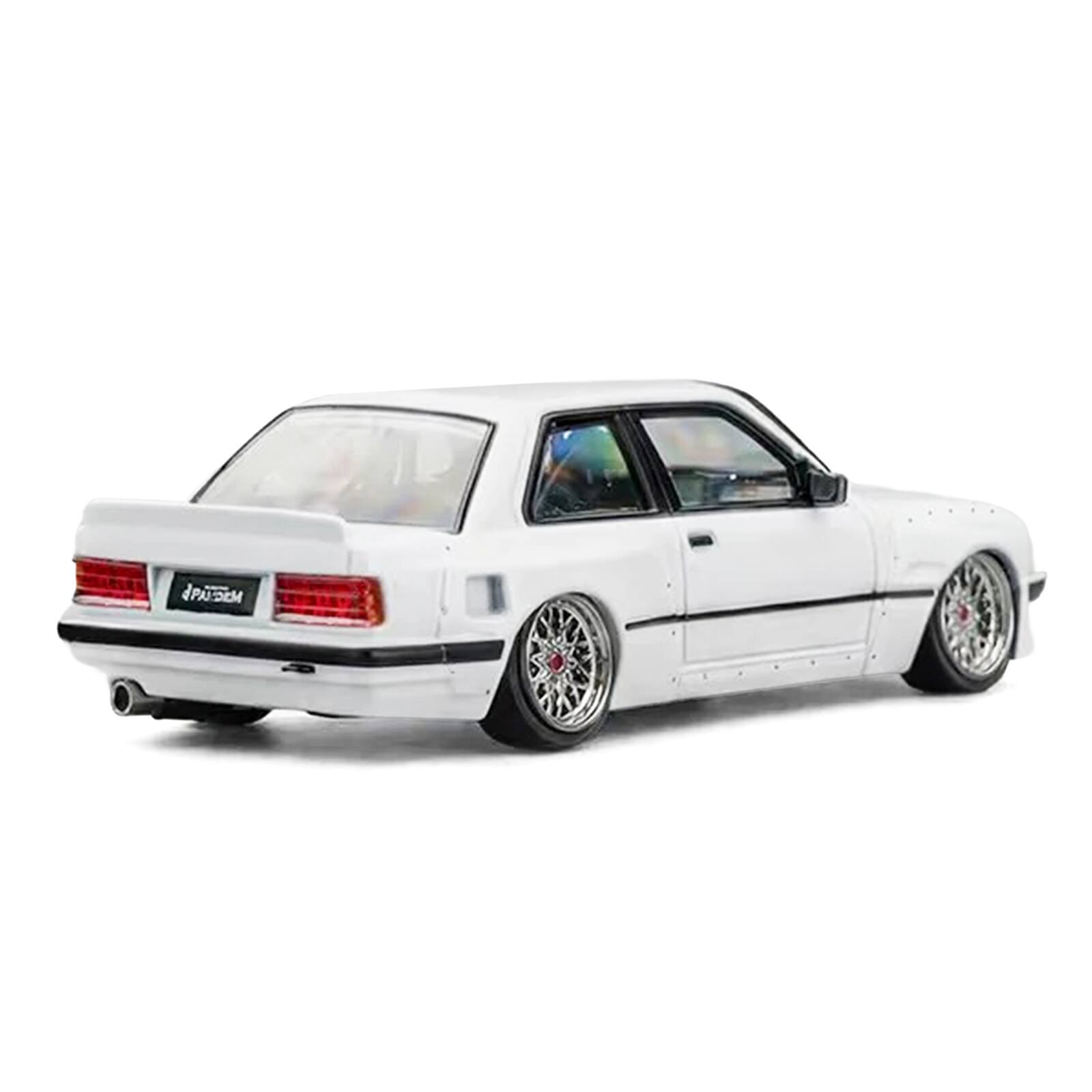 Alt View 2. CM Models - Pandem E30 V1 White with Extra Wheels 1/64 Diecast Model Car by CM Models.