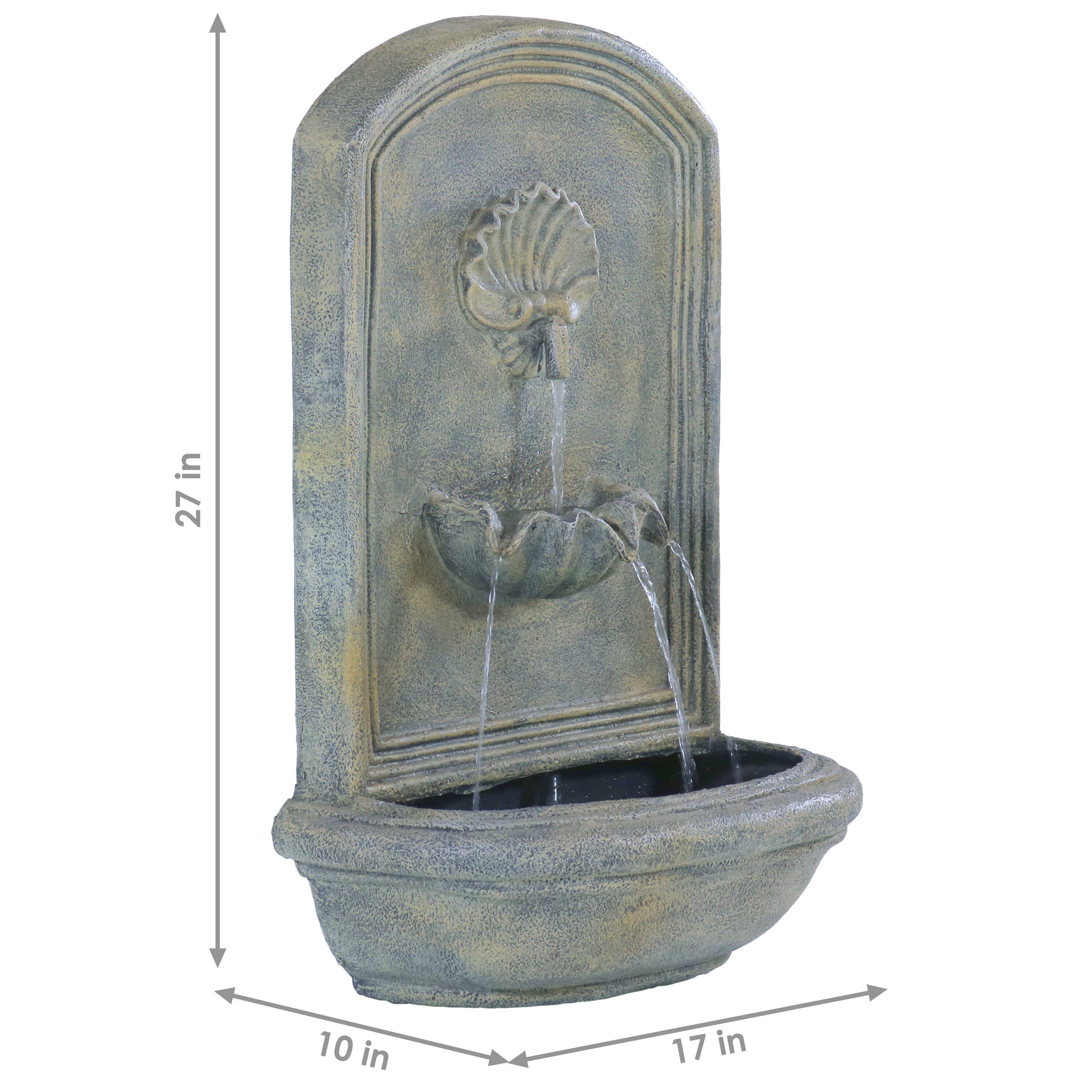 Alt View 2. Sunnydaze - Seaside Polystone Outdoor Wall Fountain - French Limestone.
