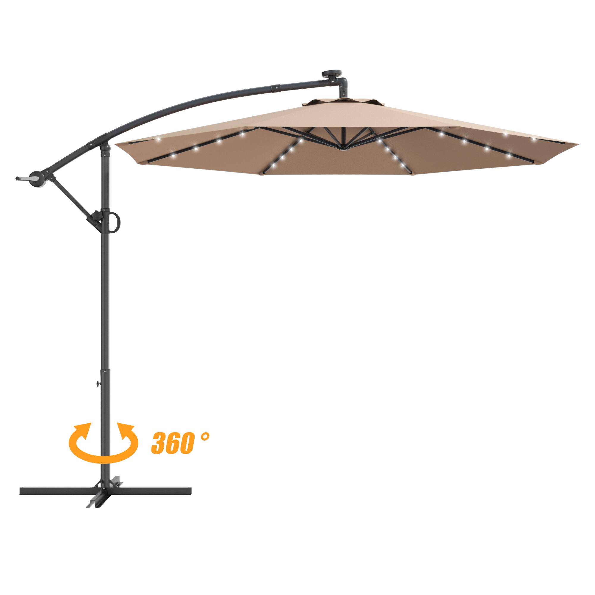 Alt View 5. Gymax - Gymax 10Ft Offset Hanging Umbrella Patio Outdoor w/ 32 Solar LED Lights Beige - Beige.