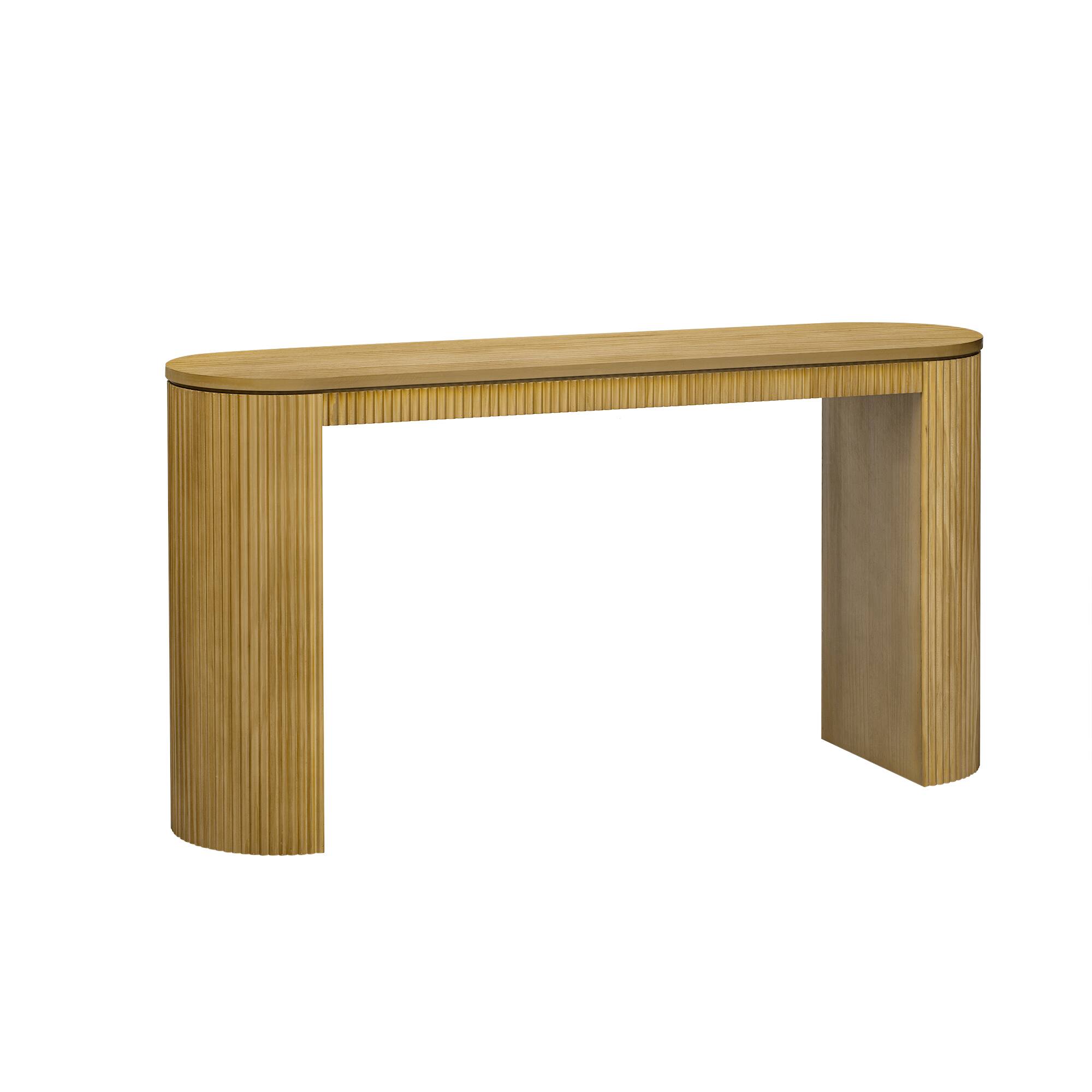 Alt View 1. TinyHomie - Curved Design Console Table with Unique Vertical Stripe Design Suitable for Living Room Study and Entrance - Natural.