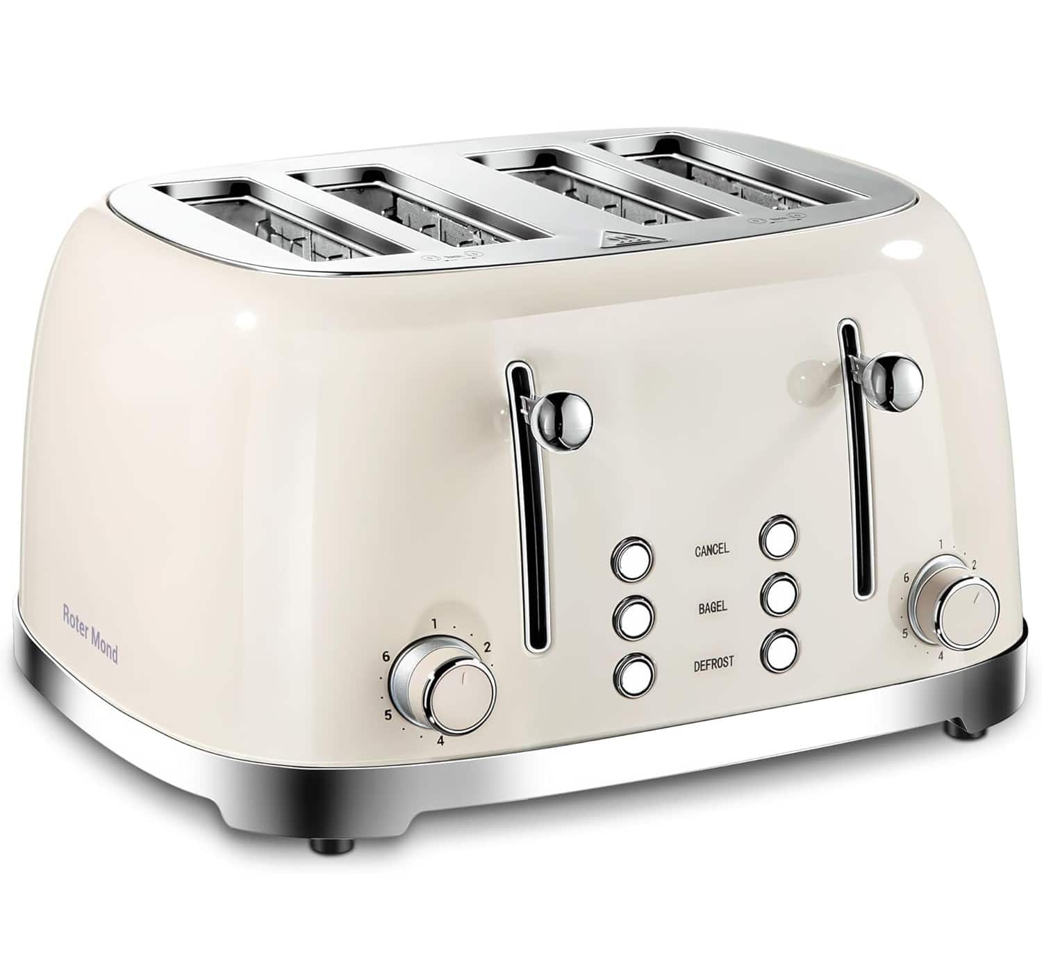 FINEAK - Modern 4-Slice Toaster with Extra-Wide Slots & 6 Settings - Cream