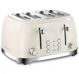 FINEAK - Modern 4-Slice Toaster with Extra-Wide Slots & 6 Settings - Cream