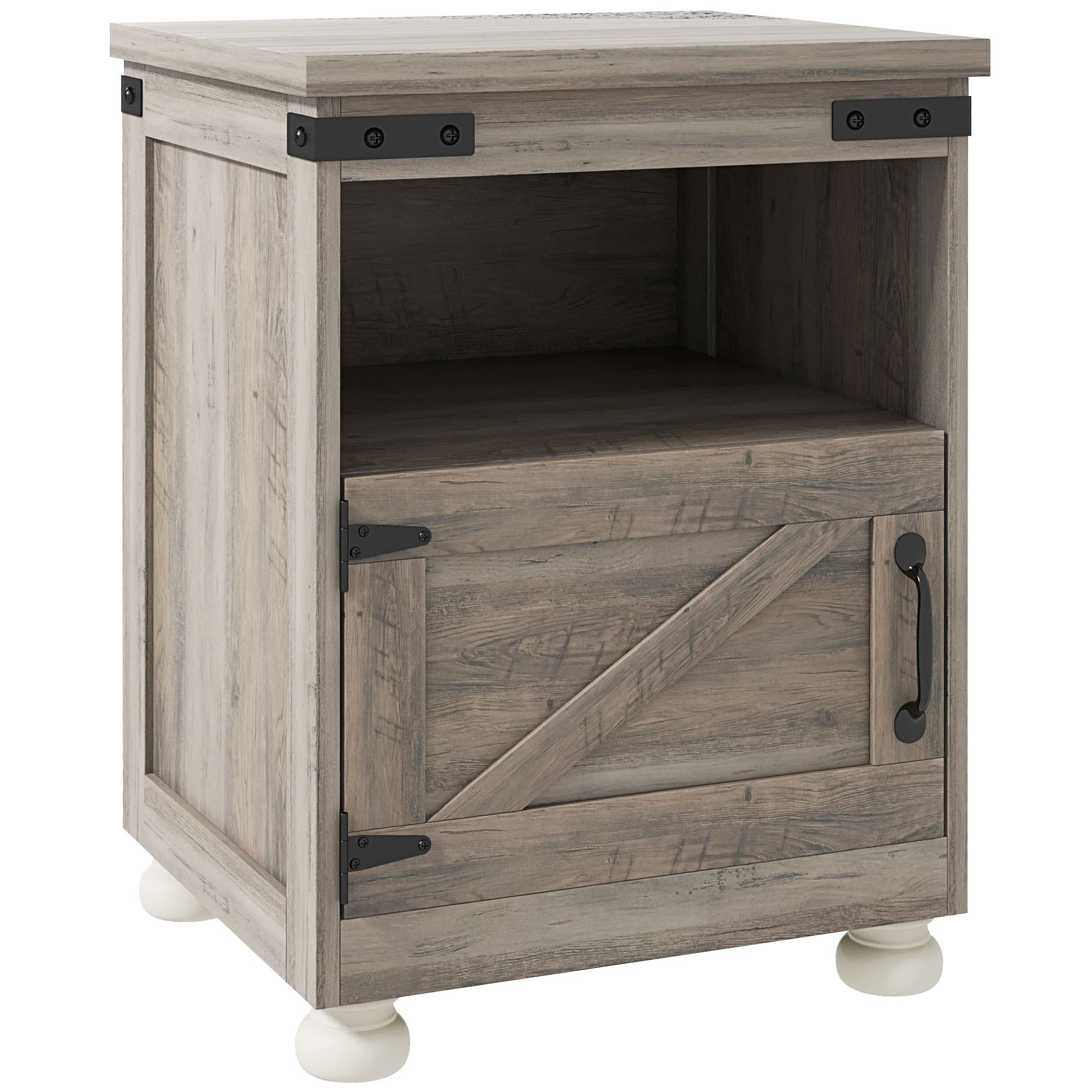 Homcom - Small Side Table with Storage, Farmhouse End Table with Open Shelf and Cupboard, Modern Sofa Table for Living Room - Grey