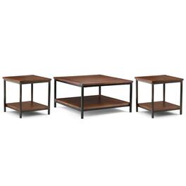Simpli Home - Skyler 34 inch Coffee Table with 22 inch End Tables (Set of 3) - Dark Cognac Brown