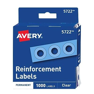 Avery - Self-Adhesive Plastic Reinforcement Labels in Dispenser, 1/4" Diameter, 1000/Pack - Glossy Clear