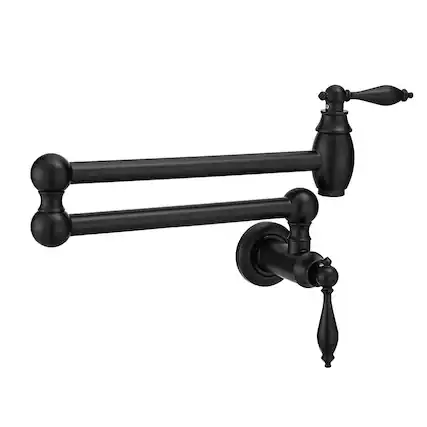 Front. Boyel Living - Wall Mount Pot Filler 2 Handles with Double Joint Swing Arms in Matte Black - Matte Black.
